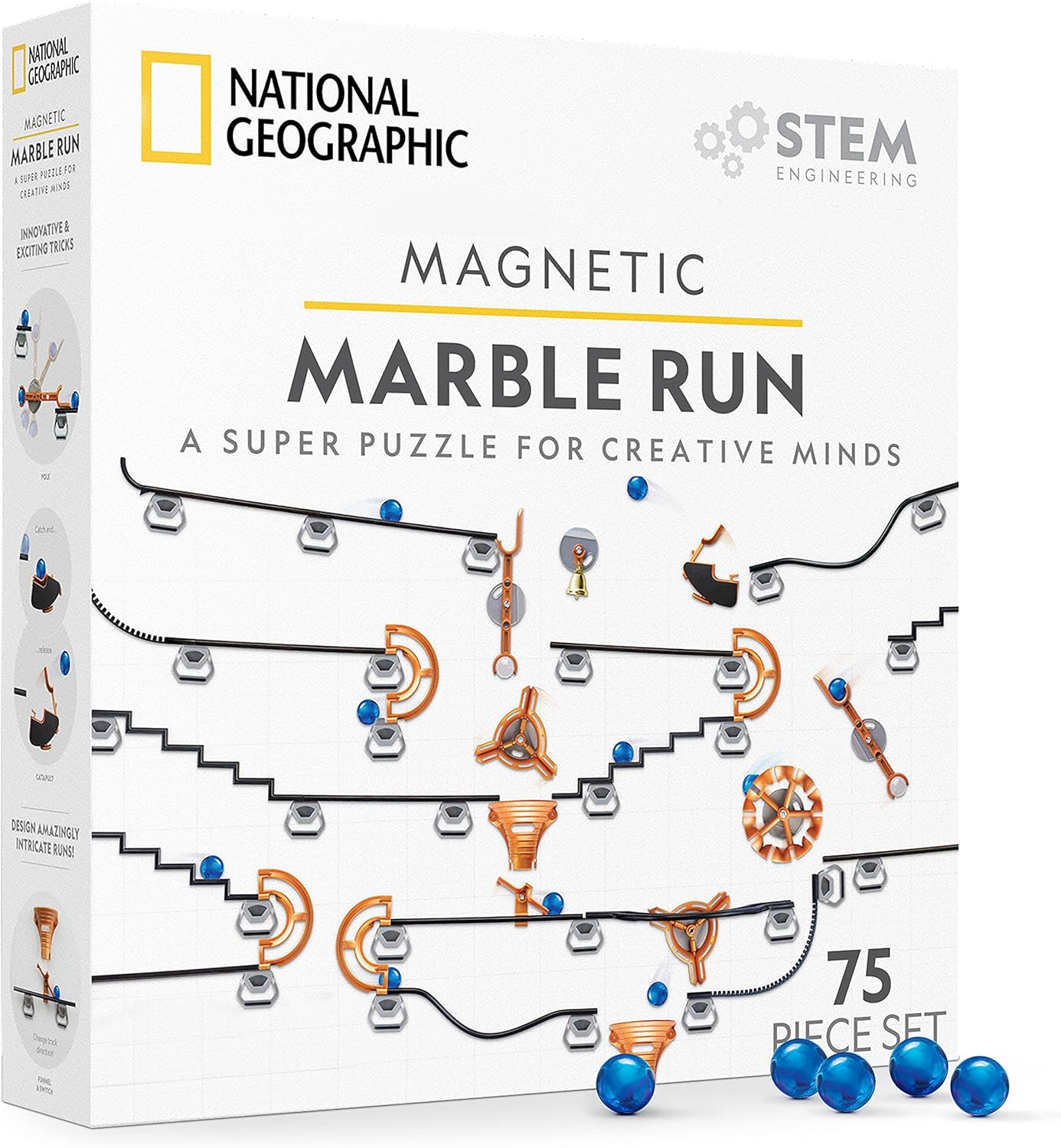 NATIONAL GEOGRAPHIC Magnetic Marble Run - 75-Piece STEM Building Set for Kids & Adults with Magnetic Track & Trick Pieces...