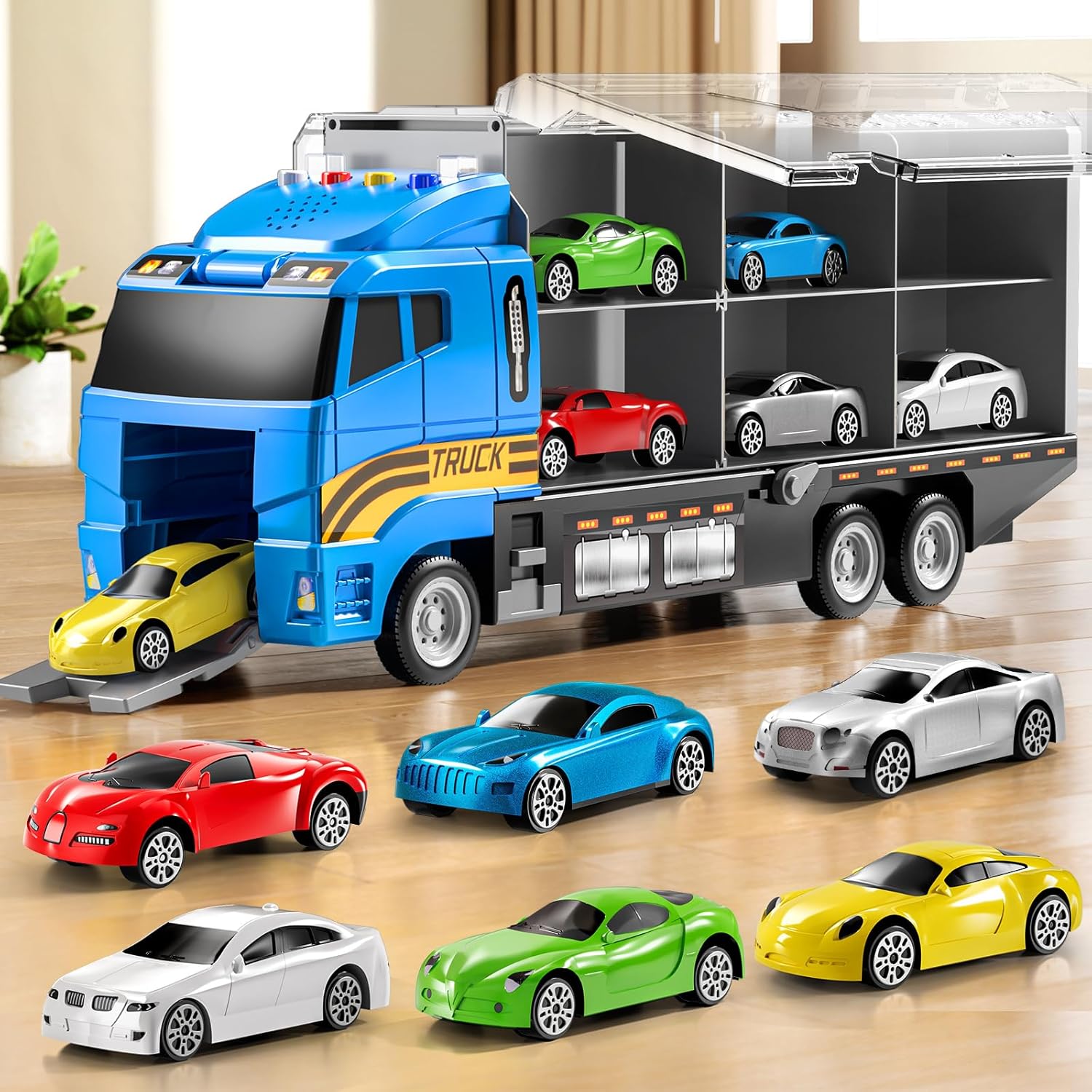 NIPLOOOW Toddler Boys Toys for 3-5 Years Old, Construction Truck Vehicle Toy Set with Play Mat, Die-Cast Toy Car Carrier T...