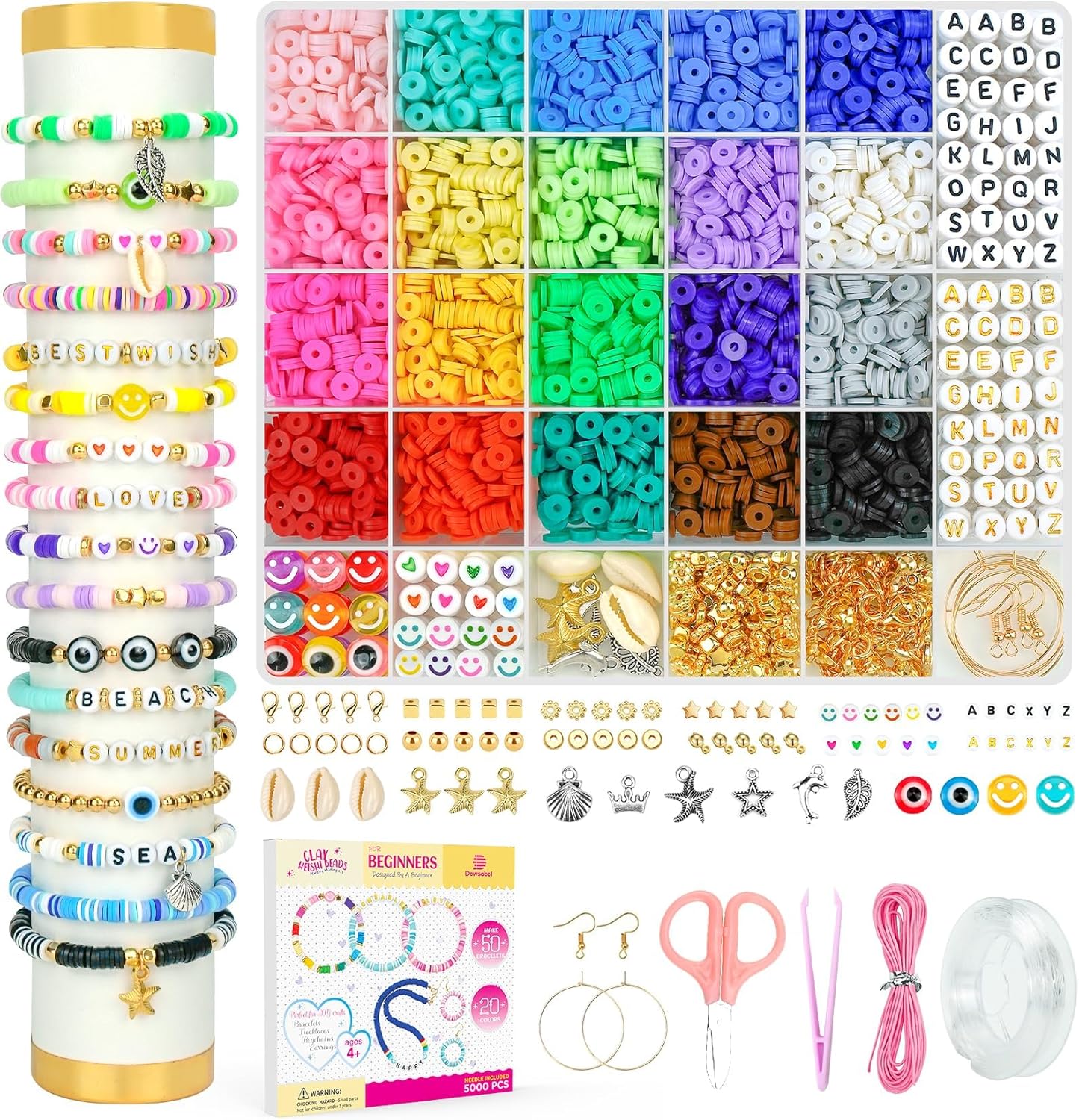 Dowsabel Clay Beads Bracelet Making Kit for Beginner, 5000 Pcs Preppy Polymer Clay Beads with Charms Kit for Jewelry Makin...