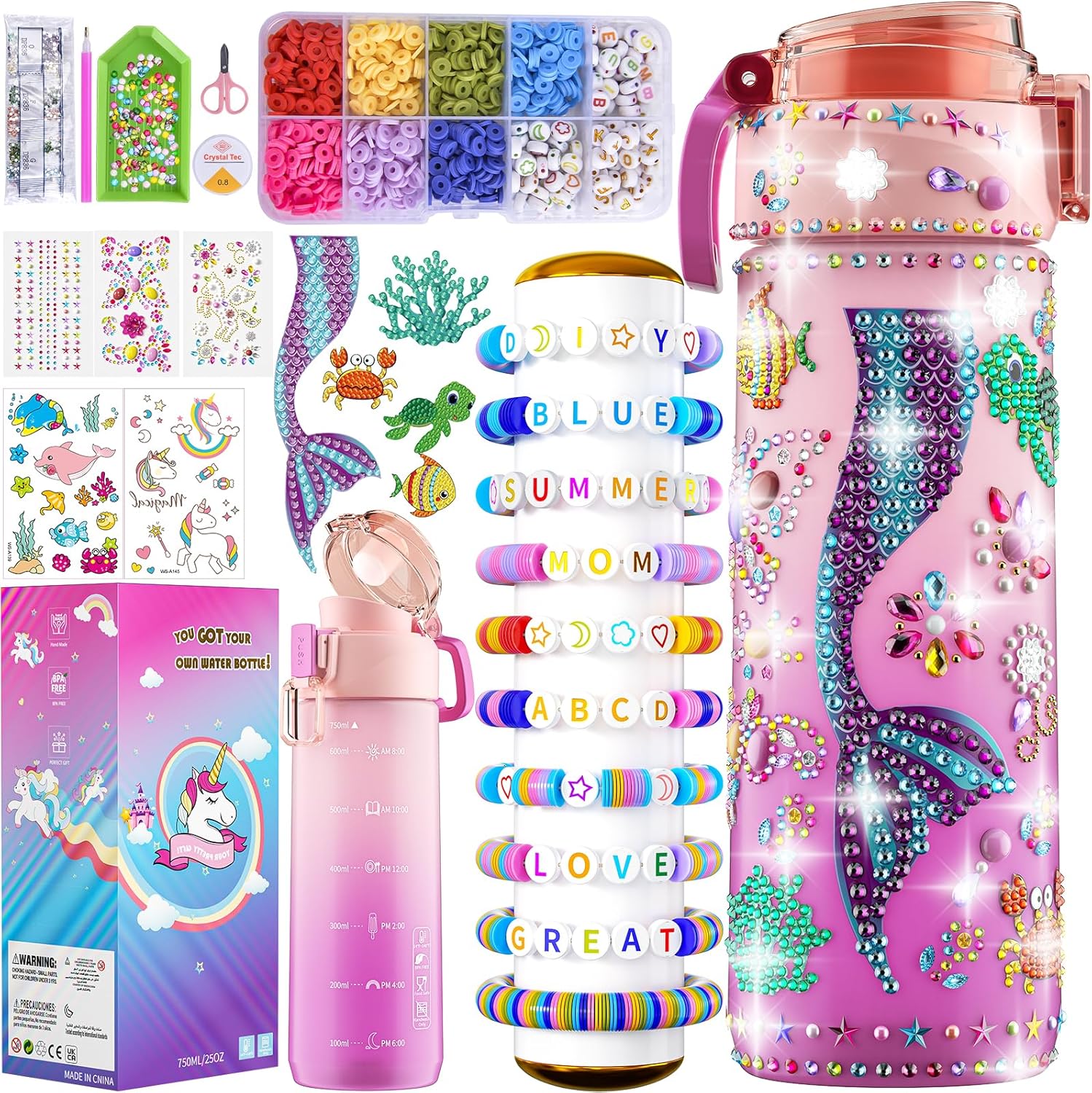 Gifts for Girls 4-12, Decorate Your Own Water Bottle Kits for Girls, Unicorn Diamond Painting Toys & Friendship Bracelet K...