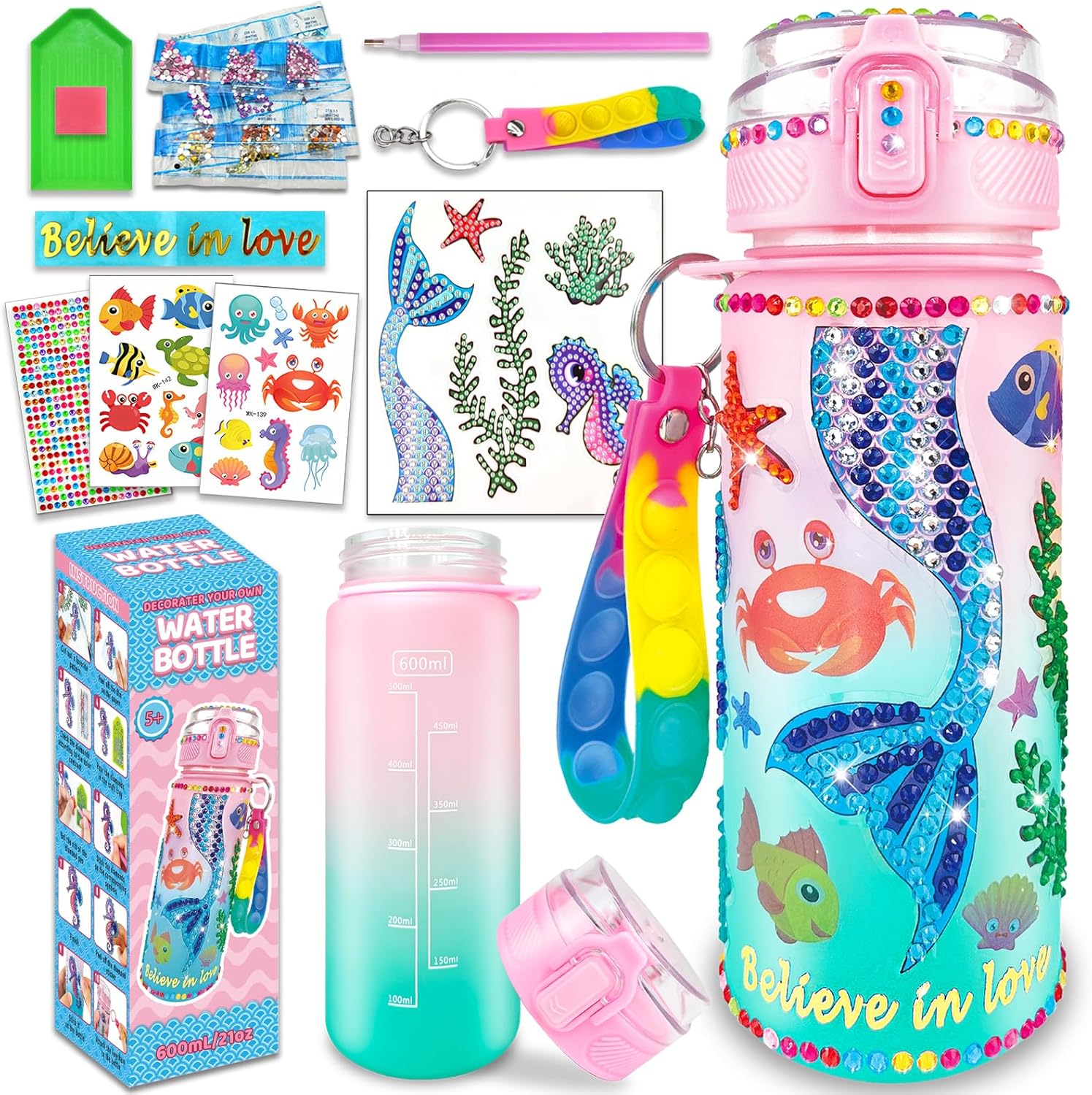 EDSPORTSHOUSE Decorate Your Own Water Bottle Kits for Girls Age 4-6-8-10,Unicorn Painting Crafts,Fun Arts and Crafts Gifts...