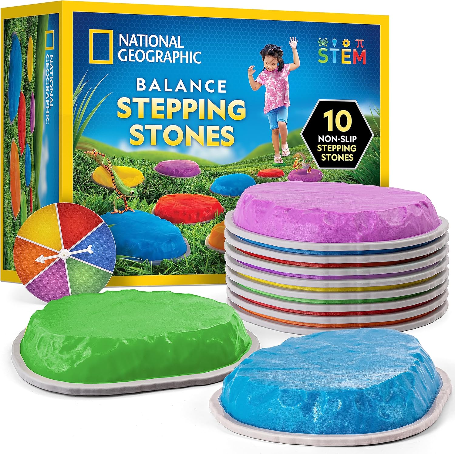 NATIONAL GEOGRAPHIC Stepping Stones for Kids – Durable Non-Slip Stones Encourage Toddler Balance & Gross Motor Skills, Ind...