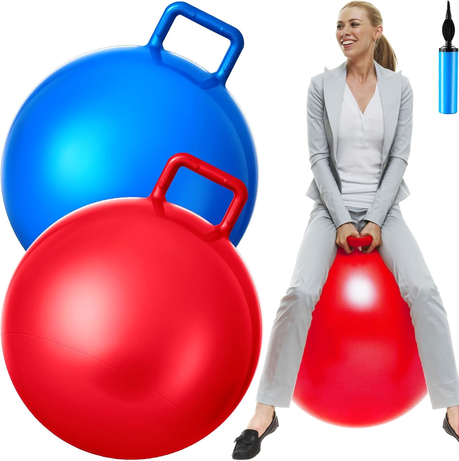 Lewtemi 2 Pcs 20 Inch Big Hopper Ball Jumping Hopping Inflatable Bouncing Ball with Handle and Air Pump for Adults Carniva...