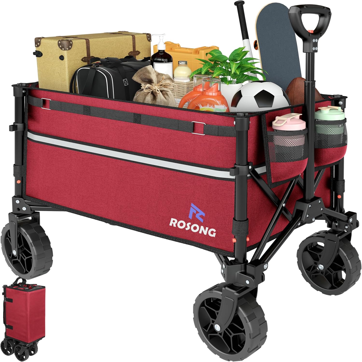 ROSONG Collapsible Wagon Cart with Wheels Foldable - Folding Utility Heavy Duty Wagons Carts for Grocery Sports Garden Sho...