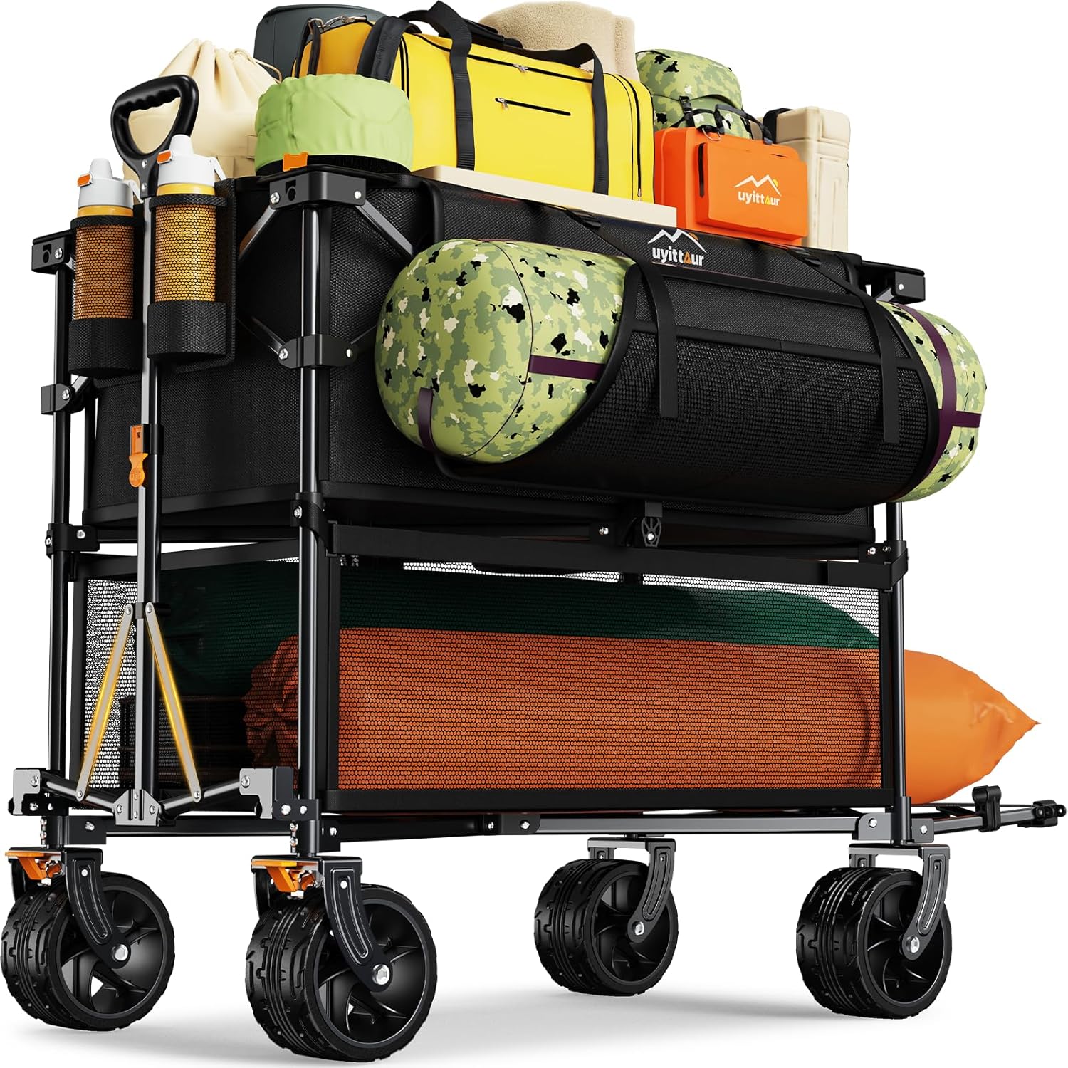 Uyittour Foldable 50''L Extra Long Double Decker Wagon for Sport, 400L Collapsible Heavy Duty Wagon Cart with Big Wheels, ...