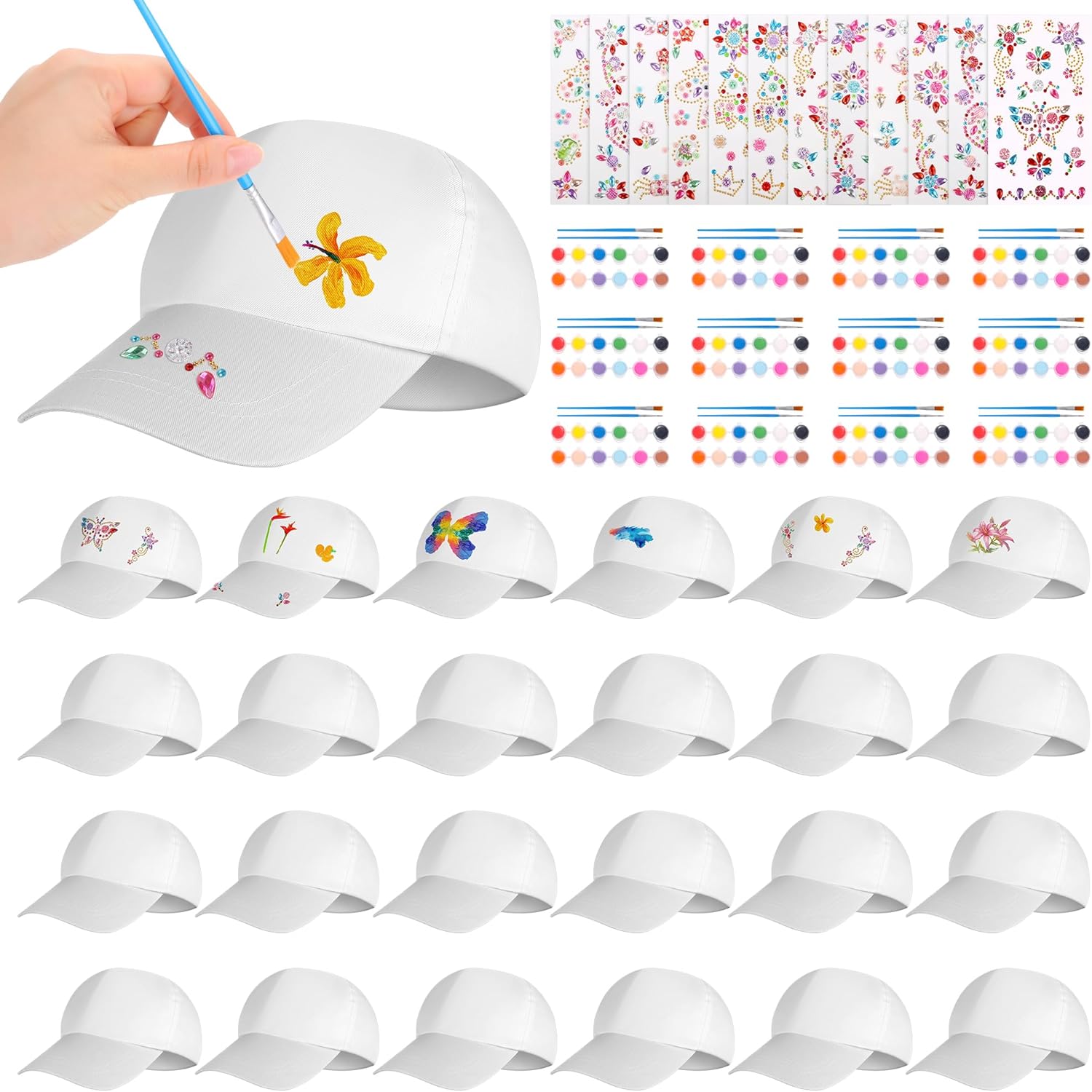 Aneco DIY Baseball Caps Hats Adjustable Sport Ball Cap White Painting Baseball Caps for Outdoor Sports