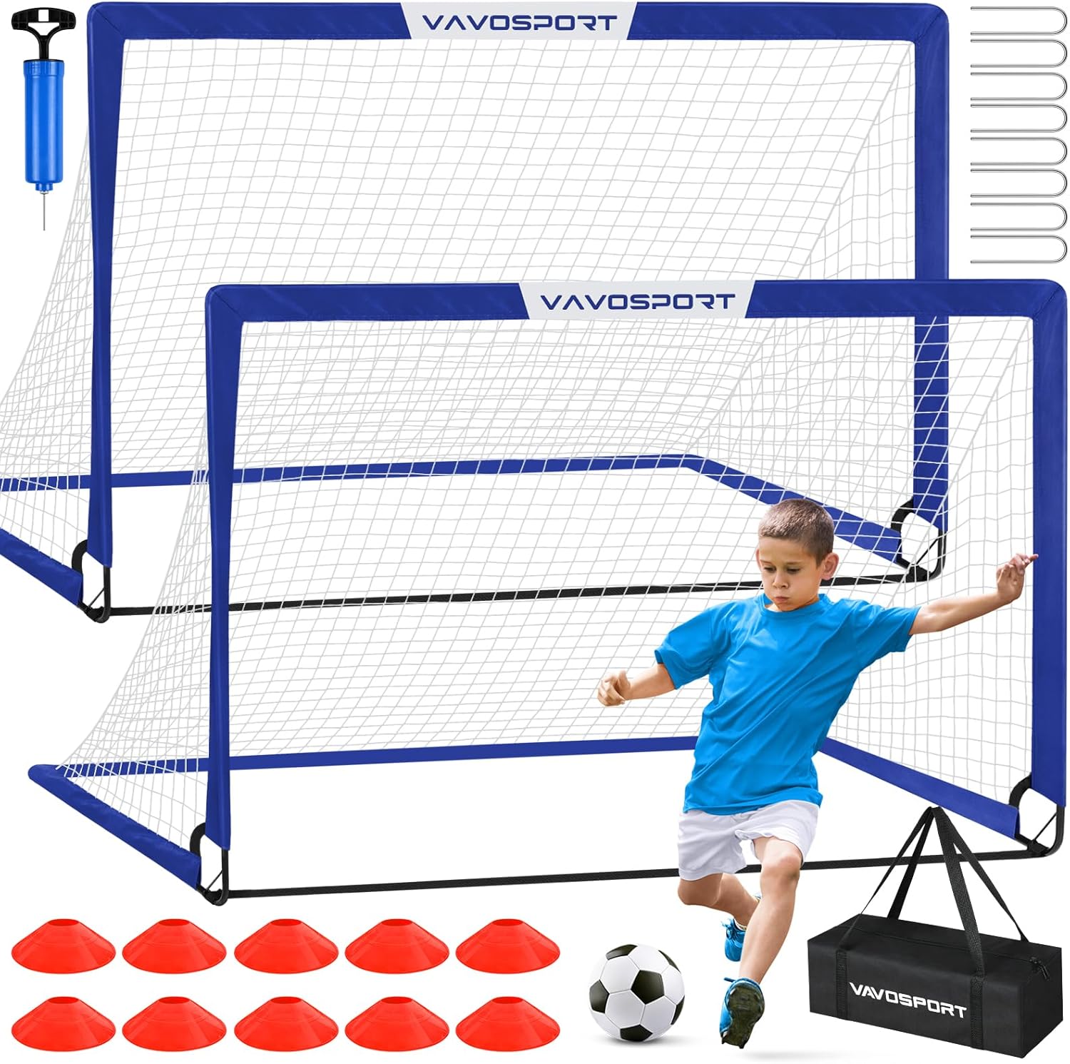 Kids Soccer Goals for Backyard Set - 2 of 6x4 ft Portable Soccer Goal Training Equipment, Practice Soccer Net with Soccer ...