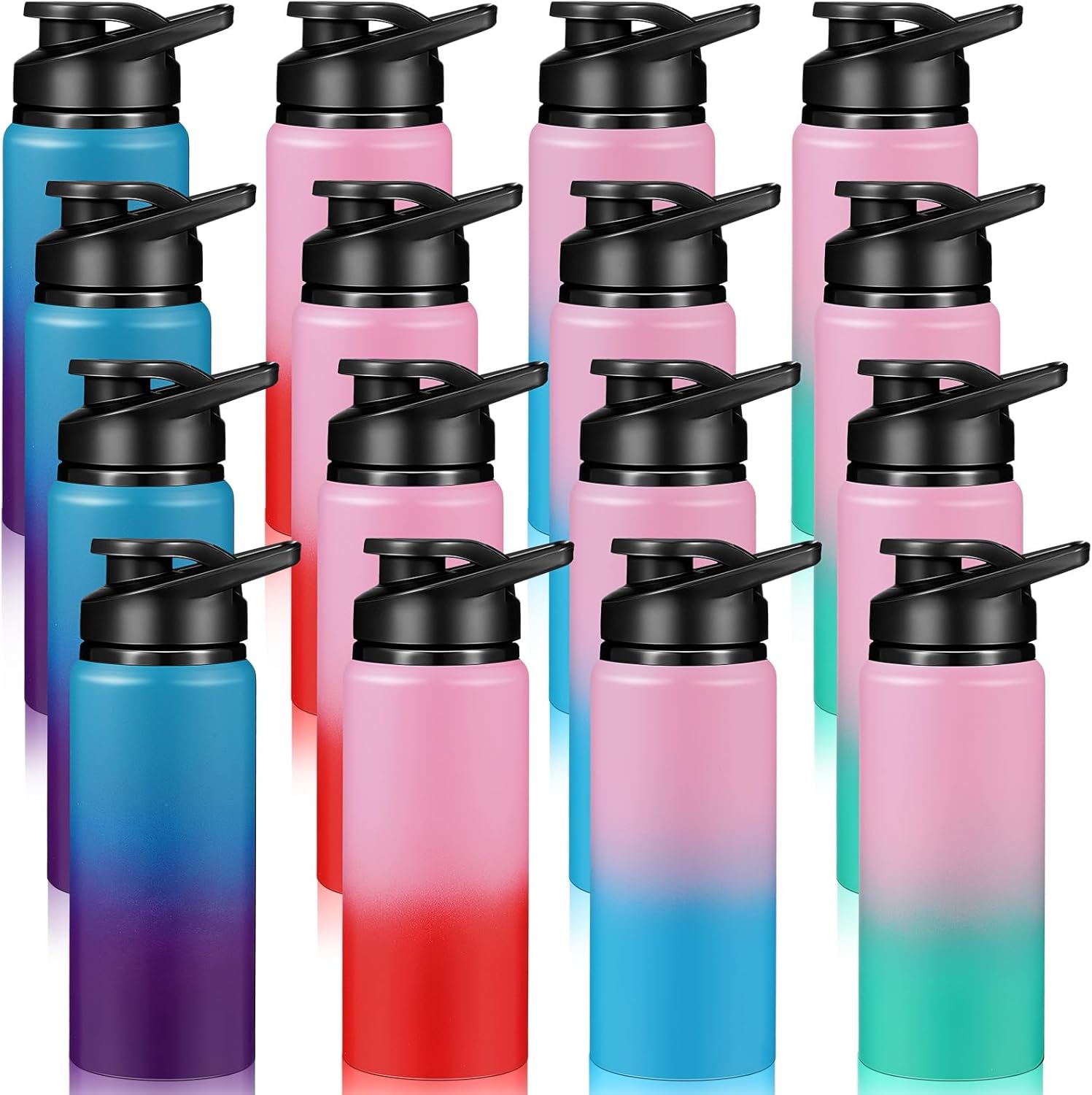 Mimorou 16 Pack Aluminum Water Bottles with Snap Lid Aluminum Reusable Sports Lightweight Leak Proof Water Bottles Bulk fo...