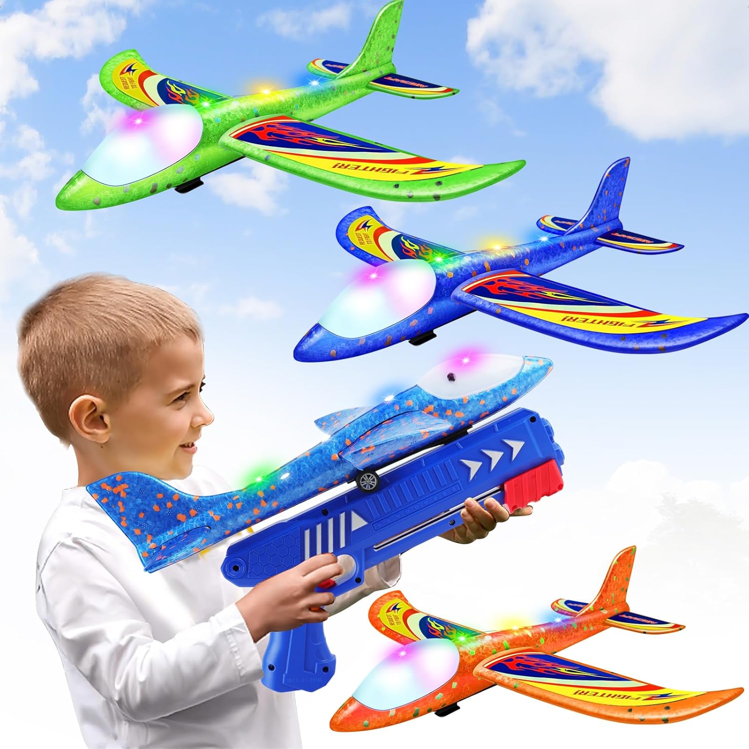 Wesfuner 3 Pack Foam Airplane Launcher Toys, 2 Flight Mode Glider Plane,Kids Flying Toy,3 4 5 6 7 8 9 10 11 12 Year Old Bo...