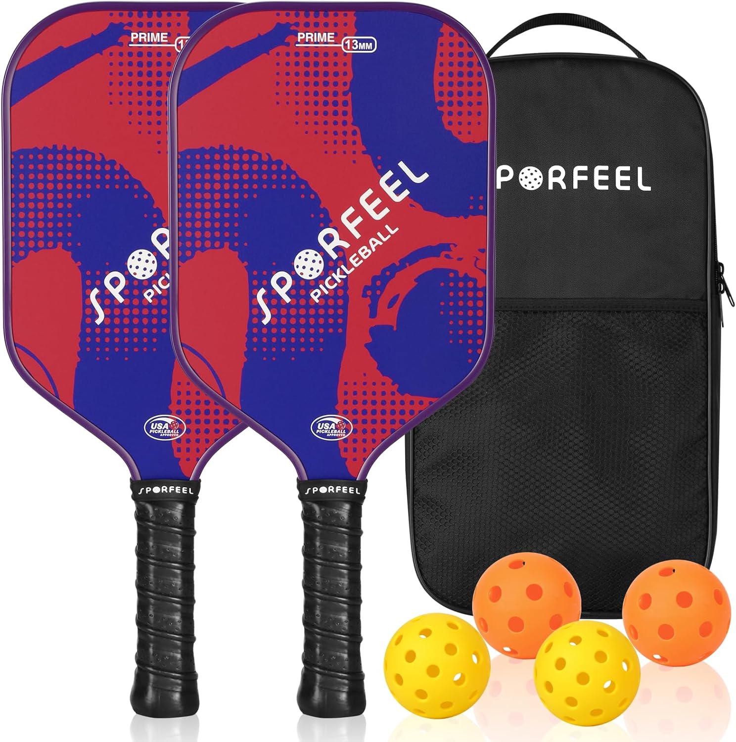 SPORFEEL Pickleball Paddles, USAPA Approved Fiberglass Pickleball Paddle Sets, Indoor Outdoor Pickle Ball Sports Accessori...