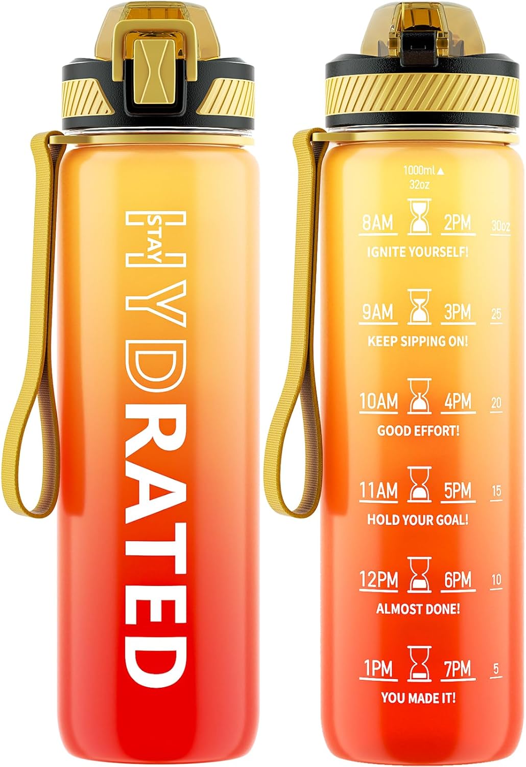 QLUR Water Bottle with Straw, 32oz Motivational Water Bottles with Time Marker to Drink, Tritan BPA Free, 1L Sports Water ...