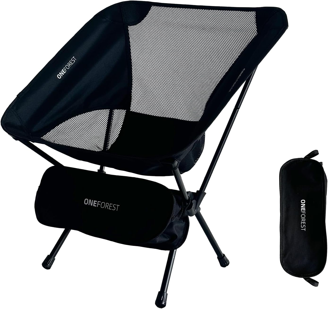 ONEFOREST Camping Chair, Foldable Portable Backpacking Chair for Beach Camp Hiking Outdoor Sport, Black