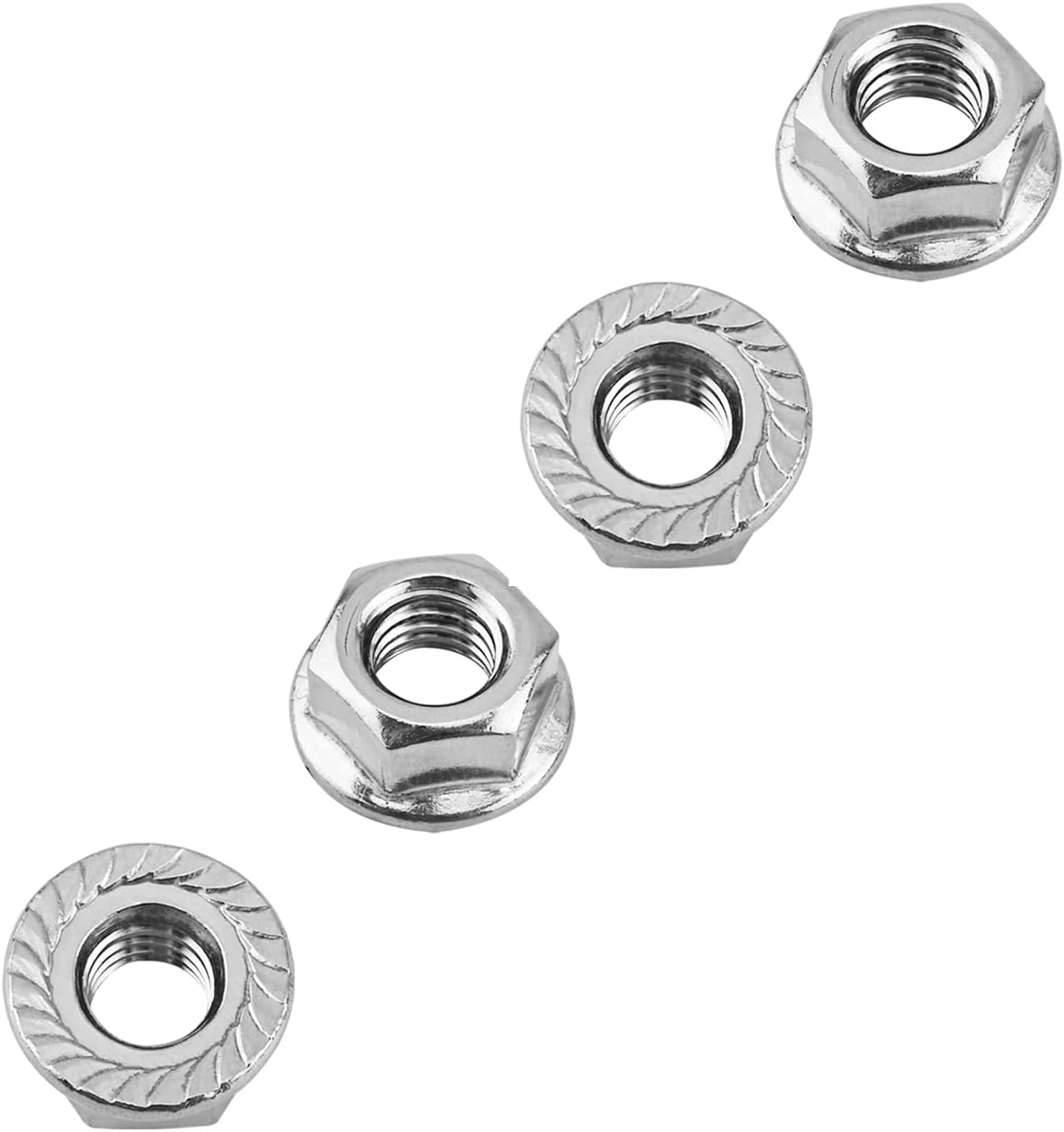 MroMax 4Pcs M8x1.25mm Pitch Serrated Flange Hex Lock Nuts 304 Stainless Steel Metric Thread Hardware Nuts Bright Finish fo...