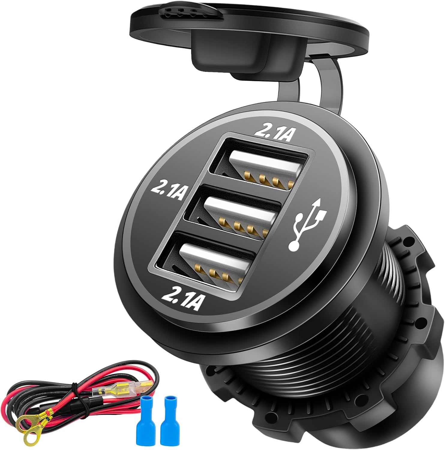 12V USB Outlet Wire USB Charger, 3 Port 12V/24V Charger Socket for Cars, Boats, RVs, Trucks, Golf Carts, and Motorcycles a...