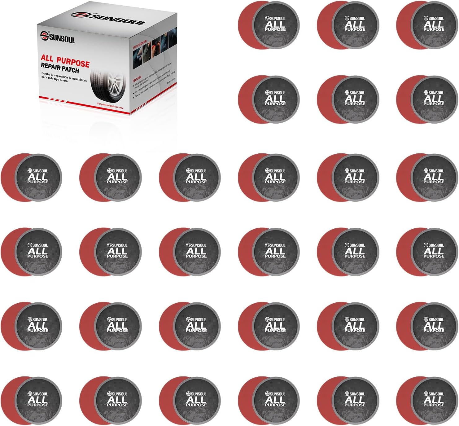 SUNSOUL 100Pcs Tire Repair Patch 45mm,Round All Purpose Patches,Heavy Duty Patches,Fast Repair Cold Patch for Car Truck Mo...