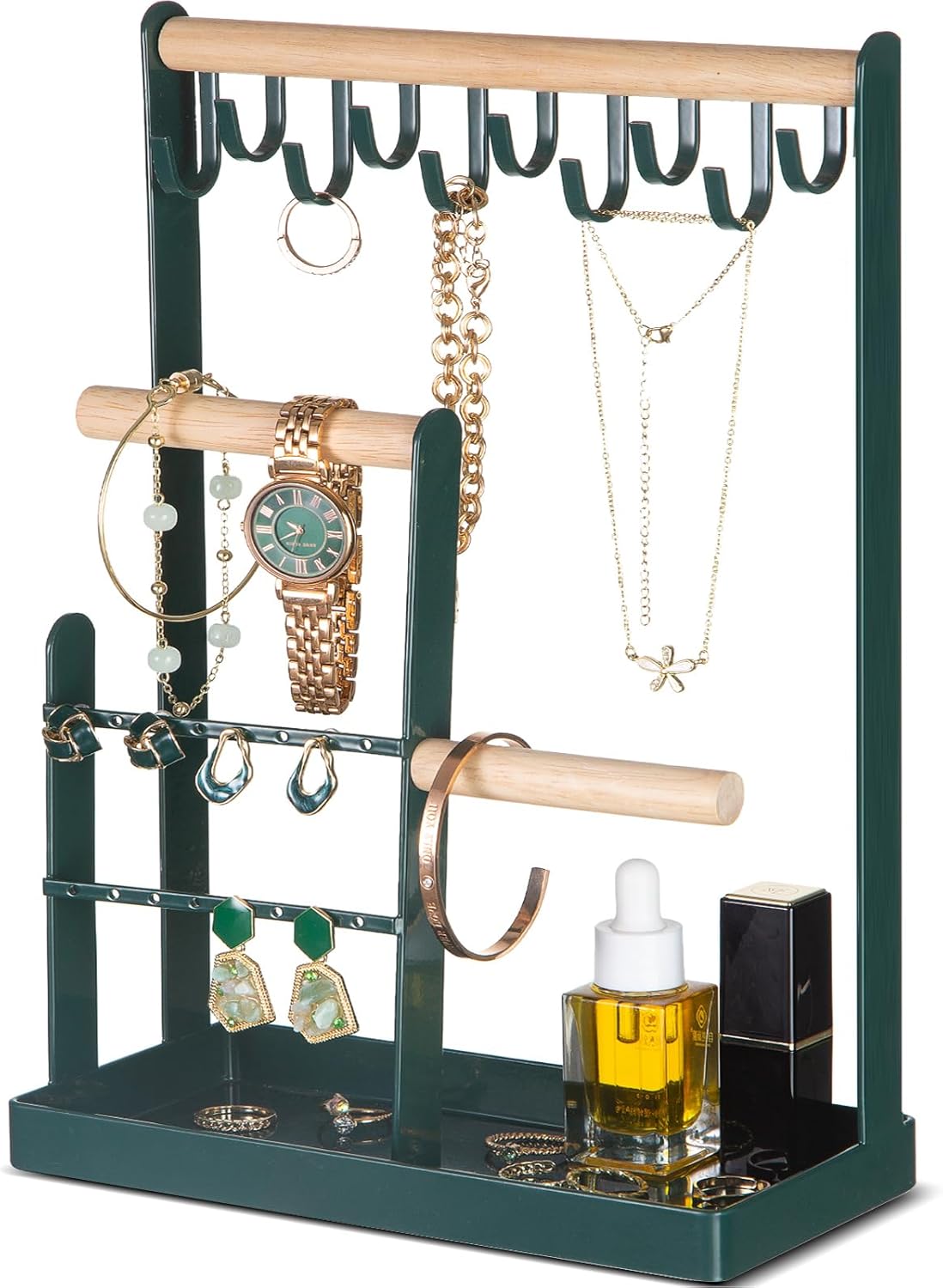 ProCase Jewelry Organizer Stand Necklace Holder, 4-Tier Jewelry Tower Rack with Earring Tray, 10 Hooks Necklaces Hanging S...