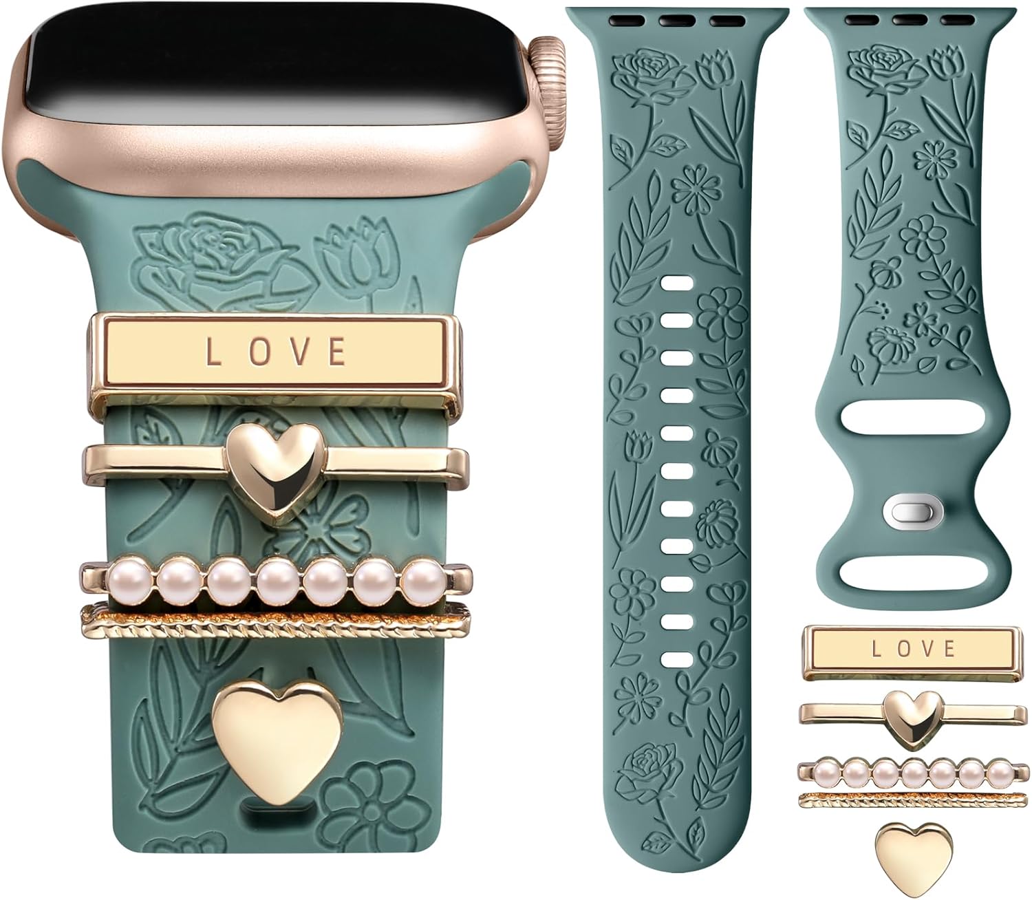 DaQin Flower Engraved Band Compatible with Apple Watch Bands for Women 40mm 38mm 41mm 42mm, Soft Silicone Band With Decora...