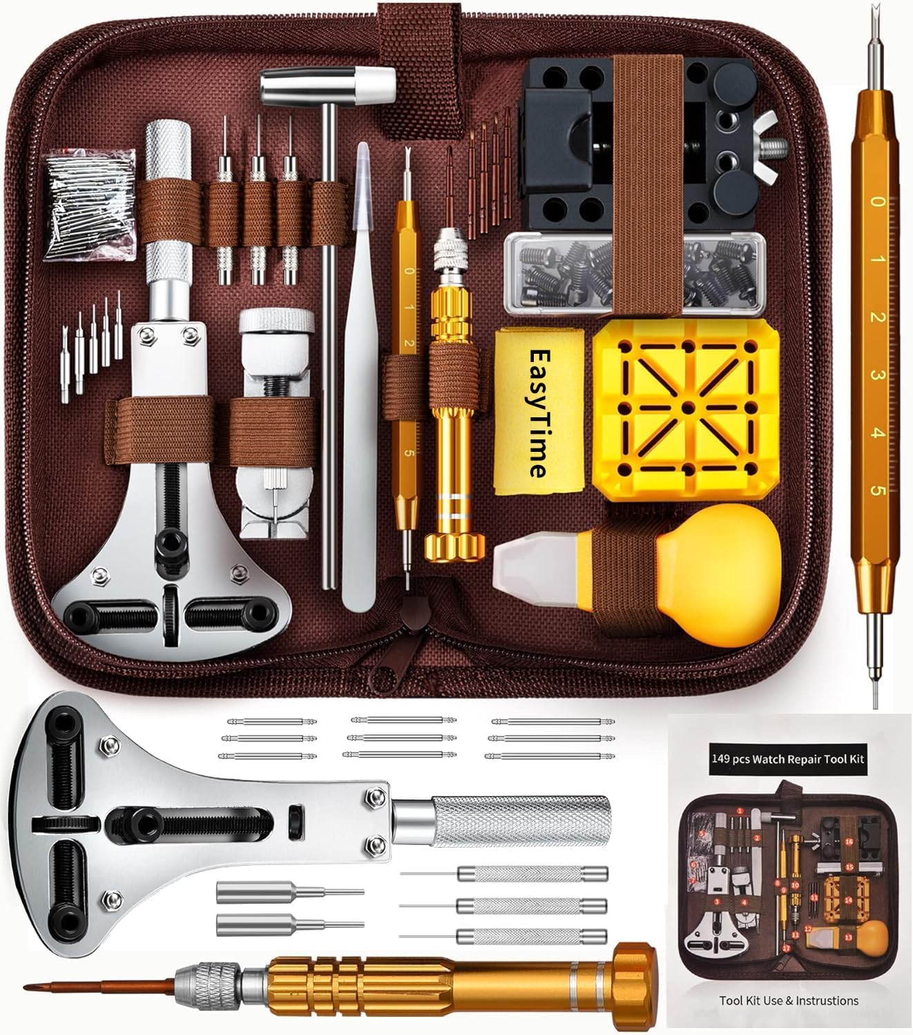 EasyTime Watch Repair Kit, Watch Link Removal Tool, Watch Band Adjustment, Including Watch Back Case Opener, Spring Bar, O...