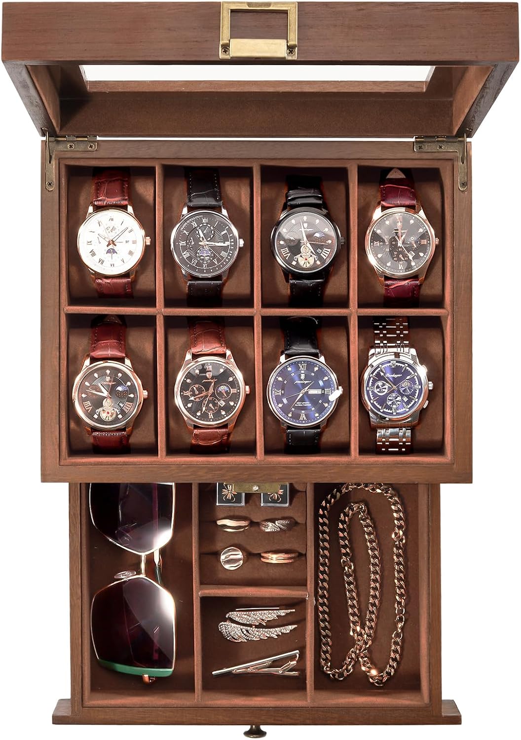 ProCase Wooden Watch Case for Men, 8 Slot Mens Watch Box With Drawer, 2-Layer Watch Display Case, 8 Watch Holder Organize...