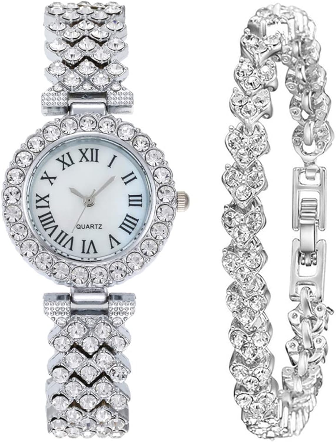 Weicam Elegant Women Crystal Bangle Analog Quartz Wristwatch