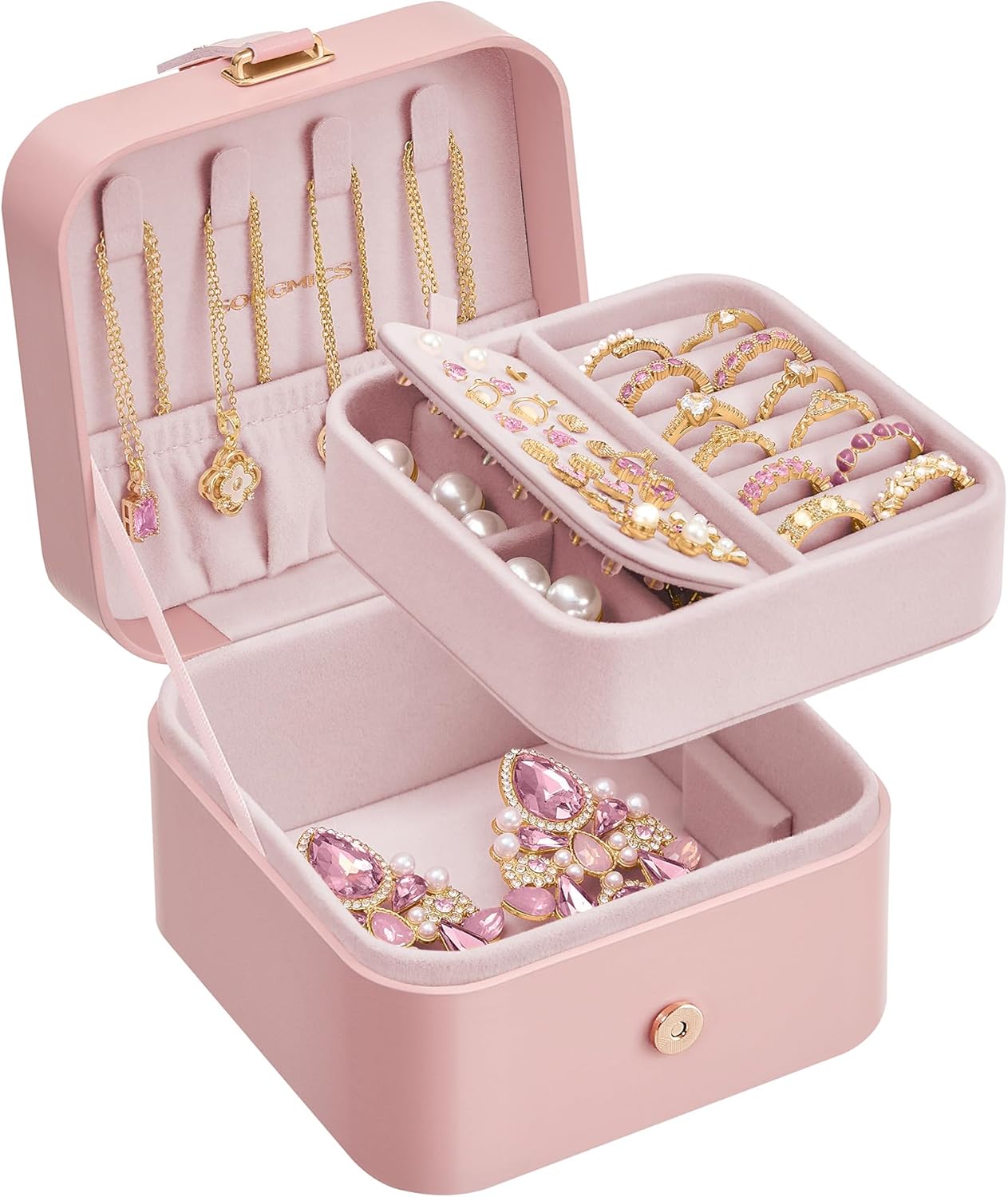 SONGMICS Jewelry Box, Travel Jewelry Case, 2-Layer Jewelry Holder Organizer, Portable Versatile Earring Storage, for Large...