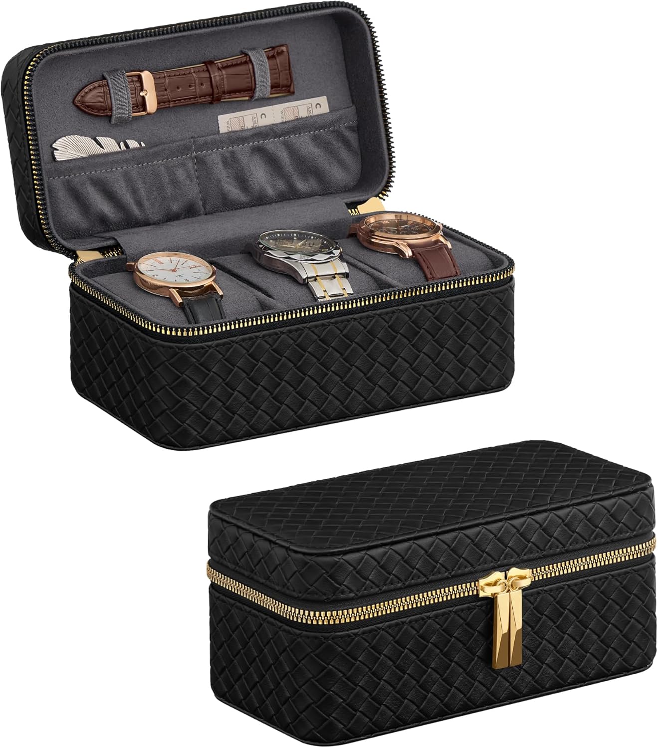 SONGMICS HOME RONNE Collection - 3-Slot Mens Jewelry Box, Watch Travel Case, PU Leather Watch Box, 3.9 x 7.9 x 3.5 Inches,...
