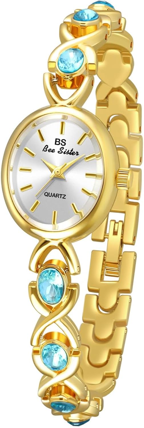 FANMIS Gold Tone Watches for Women with Small Vintage Bracelet Elegant Jade Oval Dial Dress Watch Fashion Quartz Wrist Wat...