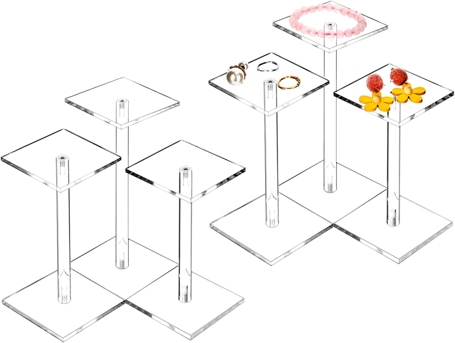 QWORK Round Acrylic Display Stand, 4 Set Premium Clear Round Riser Stands, 3 Varying Sizes, Ideal for Displaying Jewelry a...