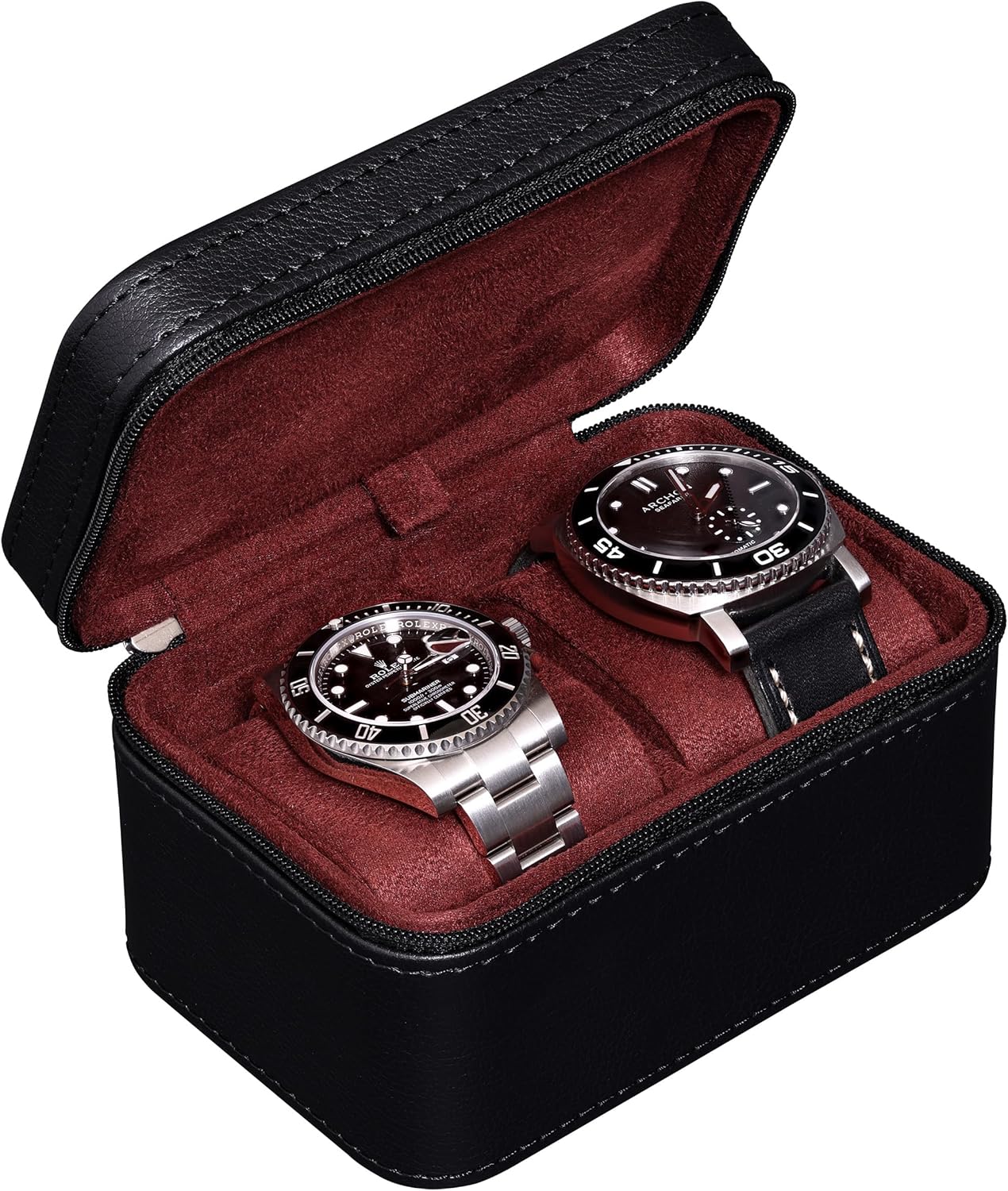 ROTHWELL 2 Watch Travel Case Storage Organizer for 2 Watches | Tough Portable Protection w/Zipper Fits All Wristwatches & ...