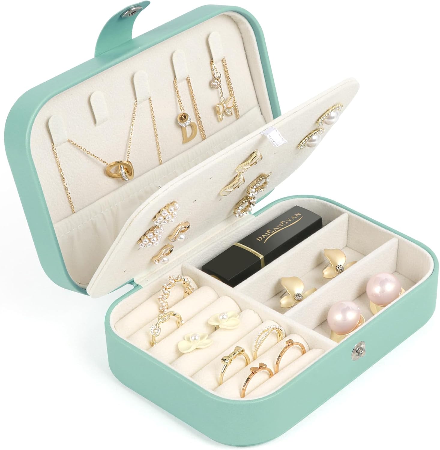 Travel Jewelry Box, Small Jewelry Organizer Boxes for Women Girls, 2 Layer Travel Jewlery Case, PU Leather Mini Portable J...