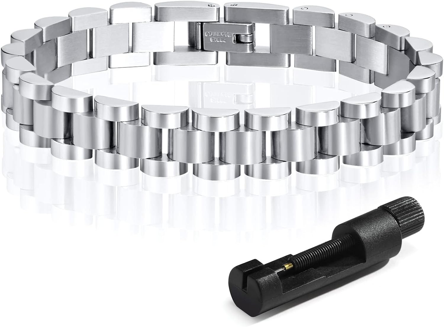 MPRAINBOW 2pcs Gold Chain Link Bracelet, Stainless Steel Crystal Friendship Bracelets Bangle,Watch Band Chains Wristband J...