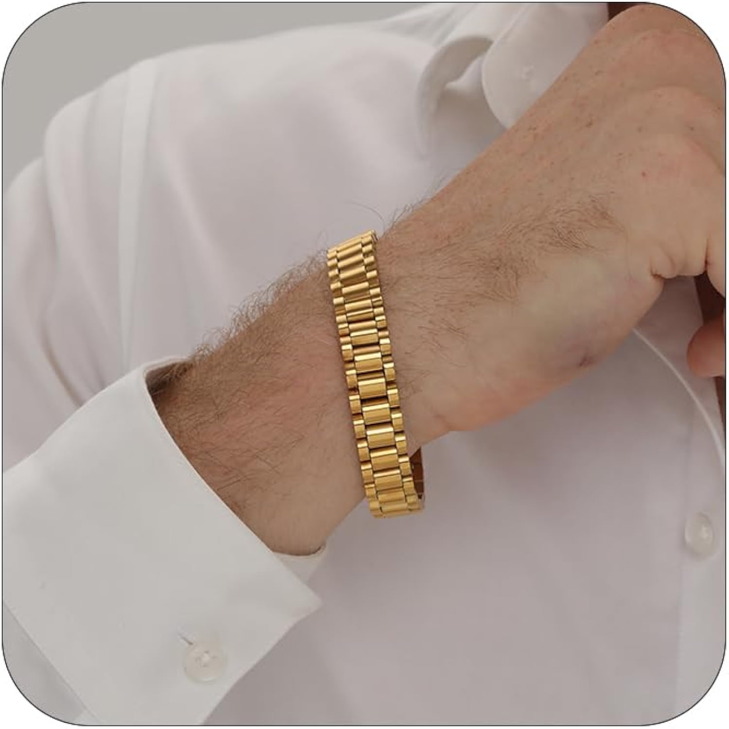 Nawflue Watch Band Bracelets for Men 18K Gold Plated Wrist Strap Solid Curved Screw Link Bracelets Stainless Steel Chunky ...