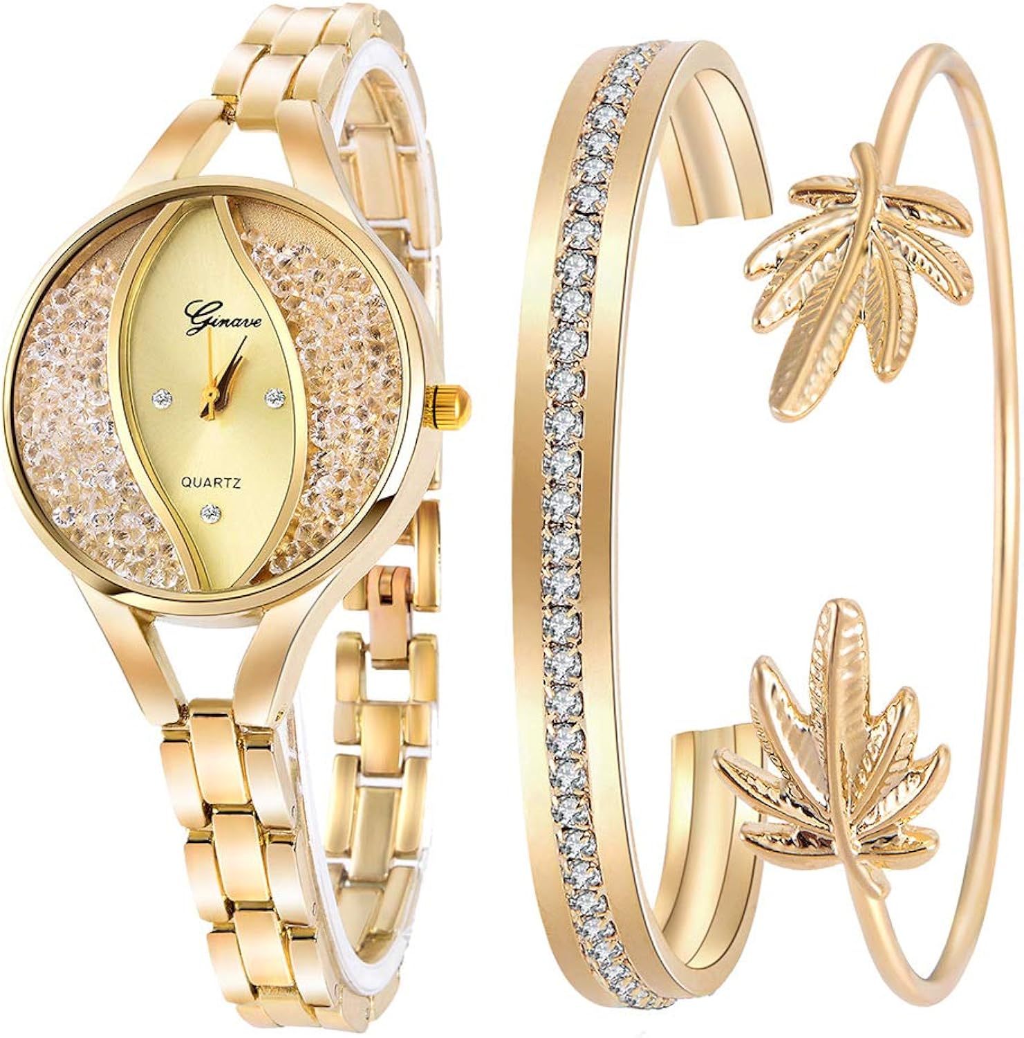 Weicam Women's Diamond Wristwatch Bangle Bracelet Jewelry Set Analog Quartz Wrist Watch for Ladies