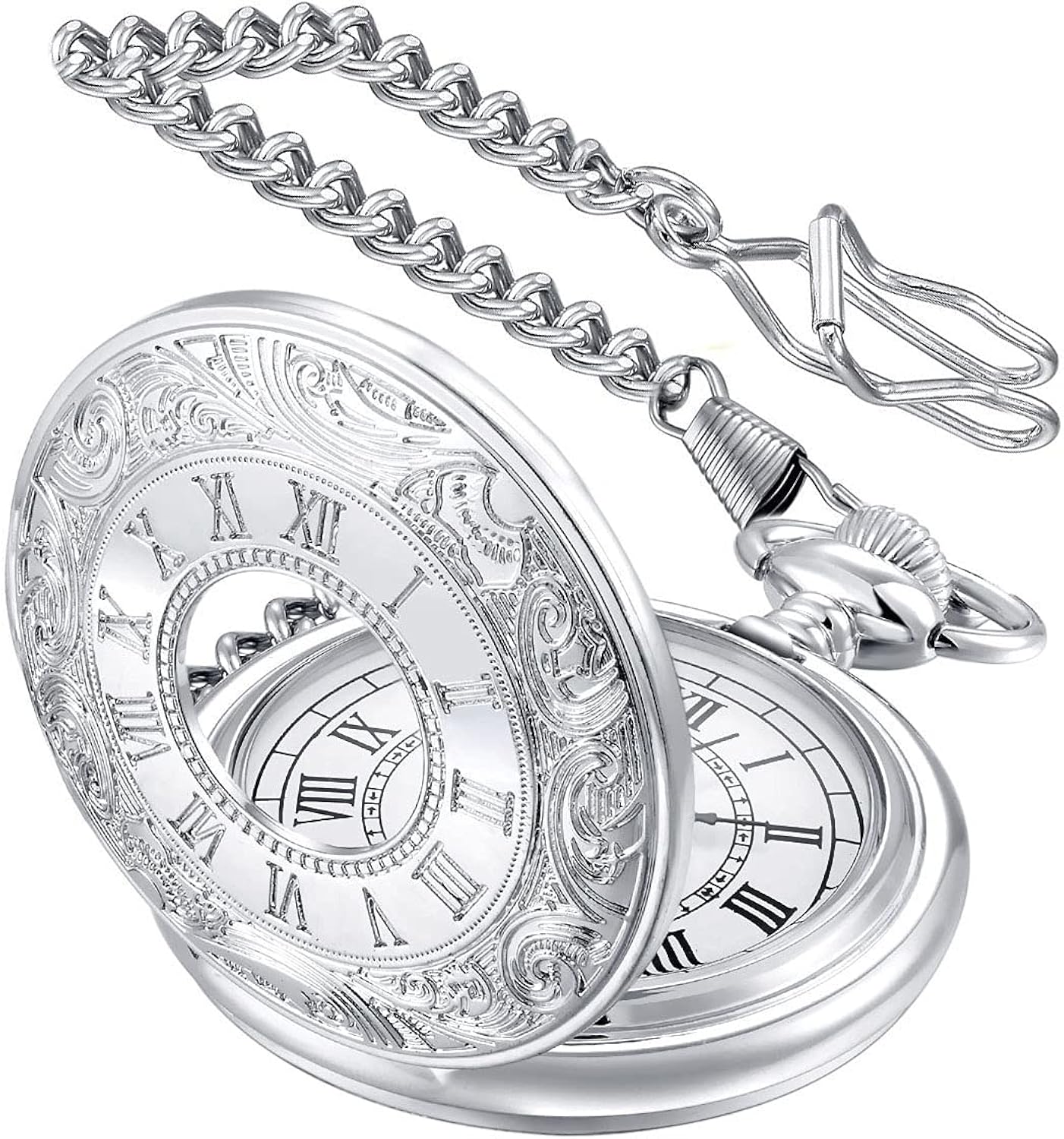 LYMFHCH Vintage Pocket Watch Roman Numerals Scale Quartz Pocket Watches with Chain Christmas Graduation Birthday Gifts Fat...