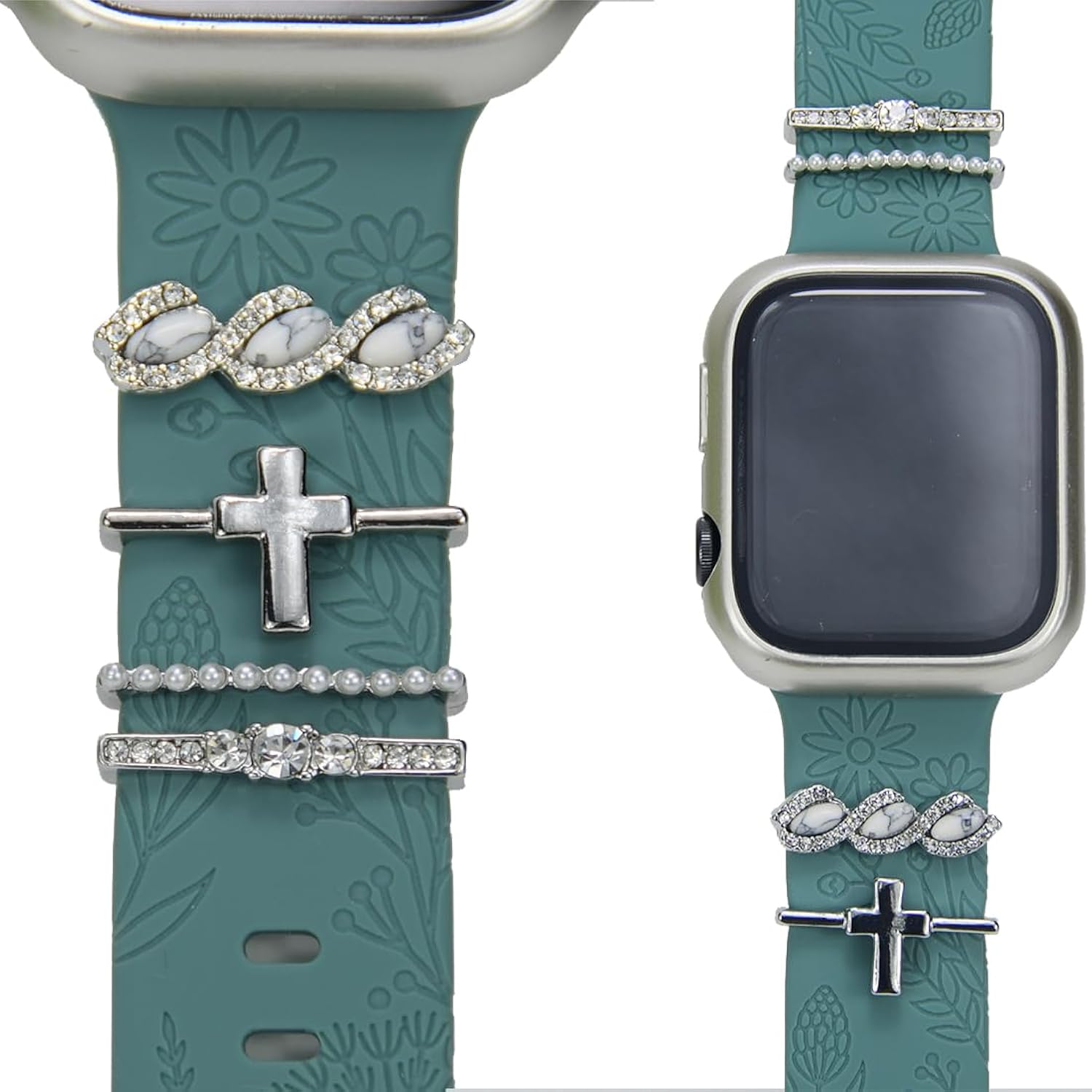 SUNOREEK Watch Band Charms - Decorative Rings Loops Compatible with Apple Watch Silicone Leather Bands - Metal Diamond Cha...