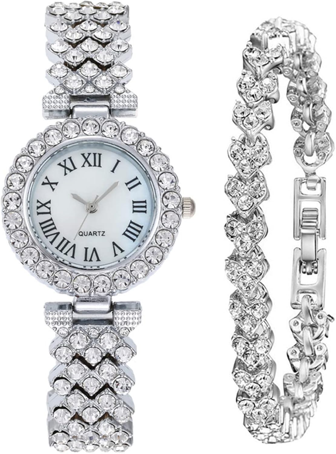 CdyBox Lady Elegant Small Dial Quartz Watch with Diamond Bracelet Watch Set Dress Wrist Watches