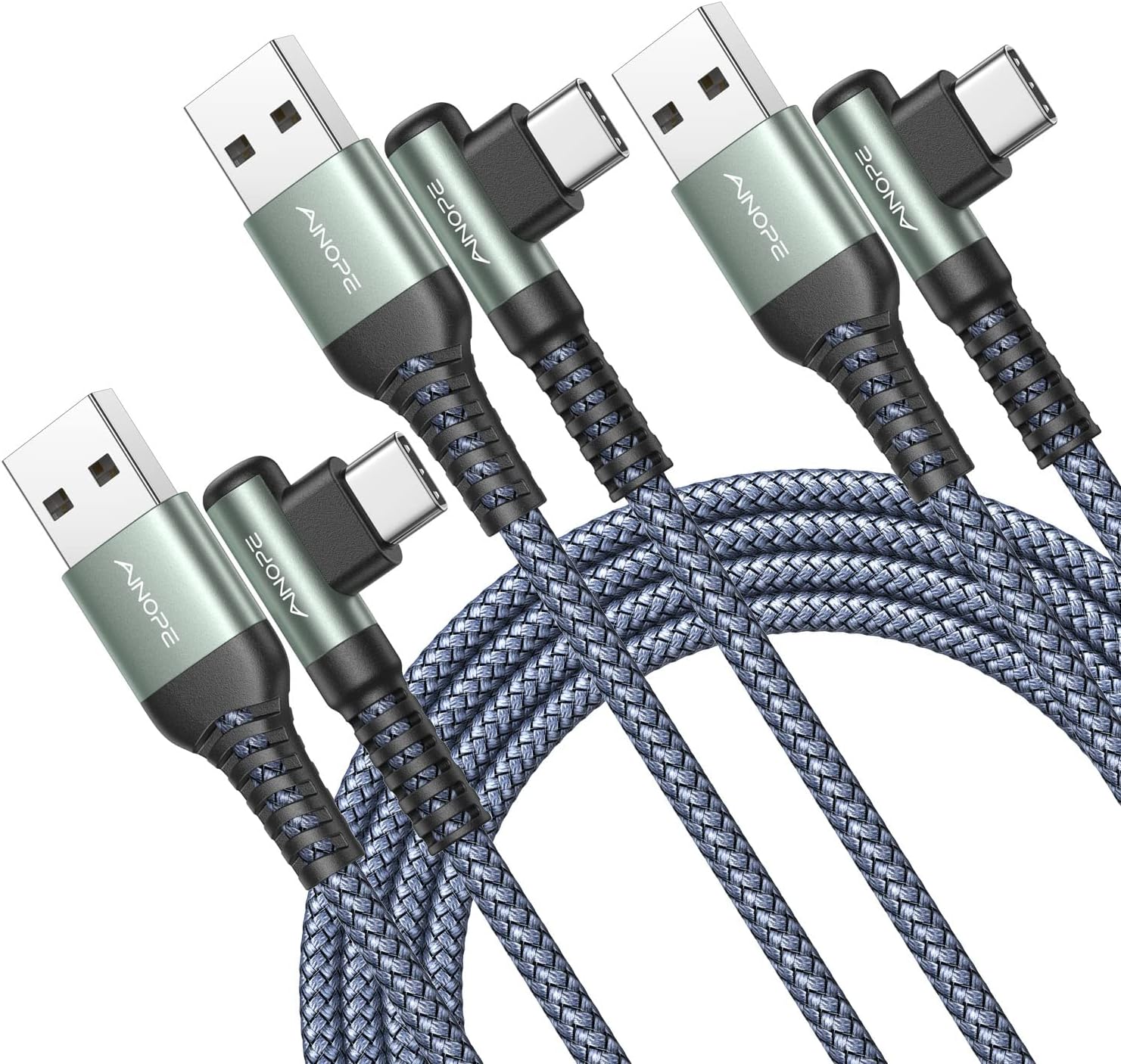 AINOPE USB C Cable [2-Pack, 6.6ft] 3.1A Type C Charger Fast Charging, Right Angle USB to USB C Cable Braided USBC Charger ...