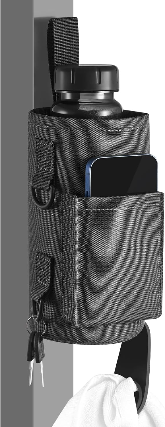 Domensi Magnetic Water Bottle Holder Gym Water Bottle Carrier Bag Pouch Sleeve with Phone Pocket Silicone Towel Buckle and...