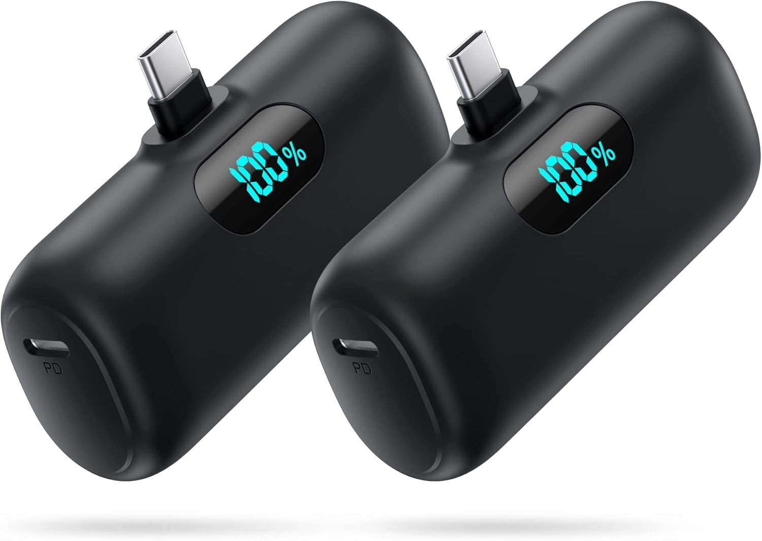 [2-Pack] Mini Portable Charger 5000mAh Power Bank,3A PD USB C Cell Phone Portable Power, LCD Display Battery Pack Compatib...