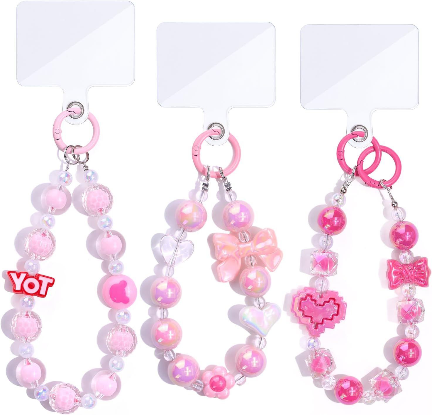 3 PCS Cute Detachable Phone Charms Aesthetic Y2K Cellphone Wrist Strap Pink & Blue Bedazzling Flower Accessories Colorful ...