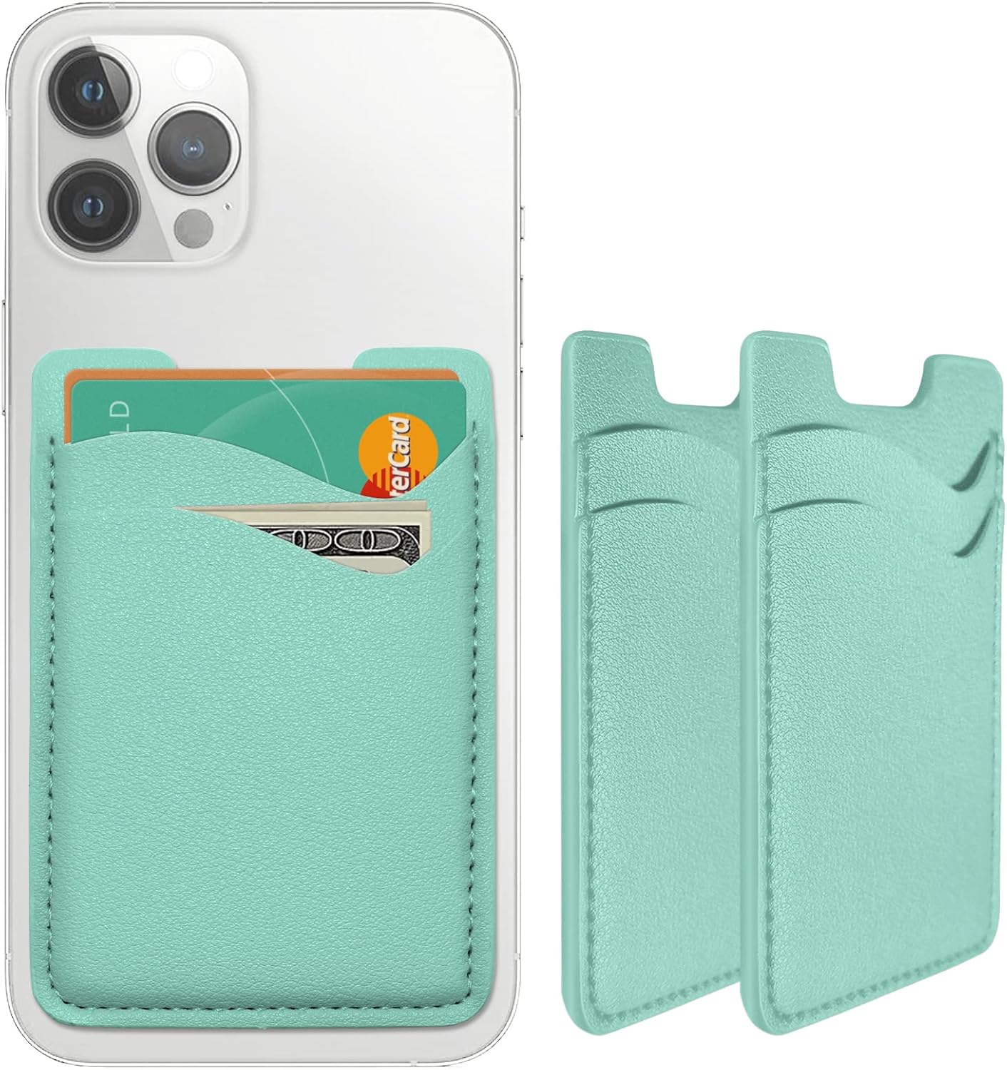 Phone Card Holder, Leather Phone Wallet Stick On, Card Holder for Back of Phone Credit Card Holder for Phone Case Compatib...