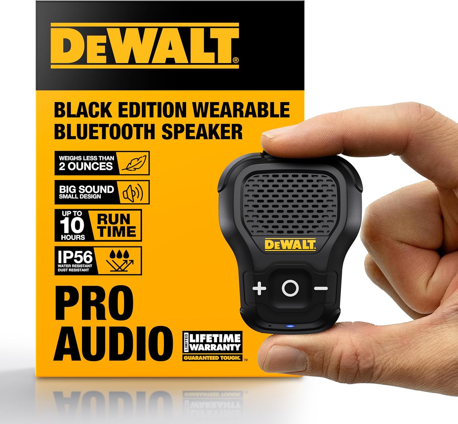 DEWALT Wearable Bluetooth Speaker (Updated Version), Clip-On Wireless Jobsite Pro Water-Resistant Portable Speaker (Non-Ma...