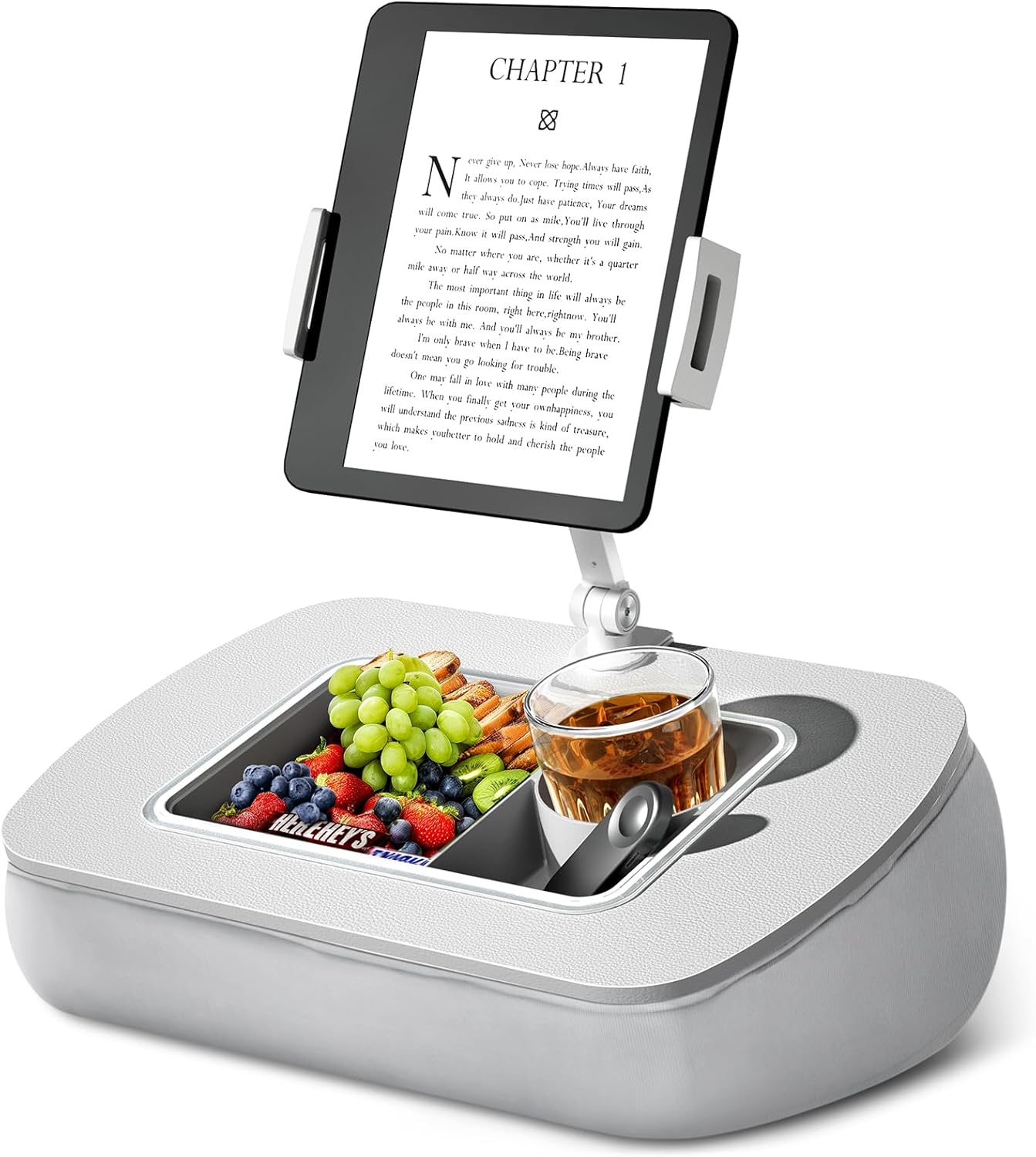 ERGONOV Lap Beanbag Tablet Pillow Stand,Adjustable iPad Holder with Snack Bowl,360° Rotating Clip for 4.7-13