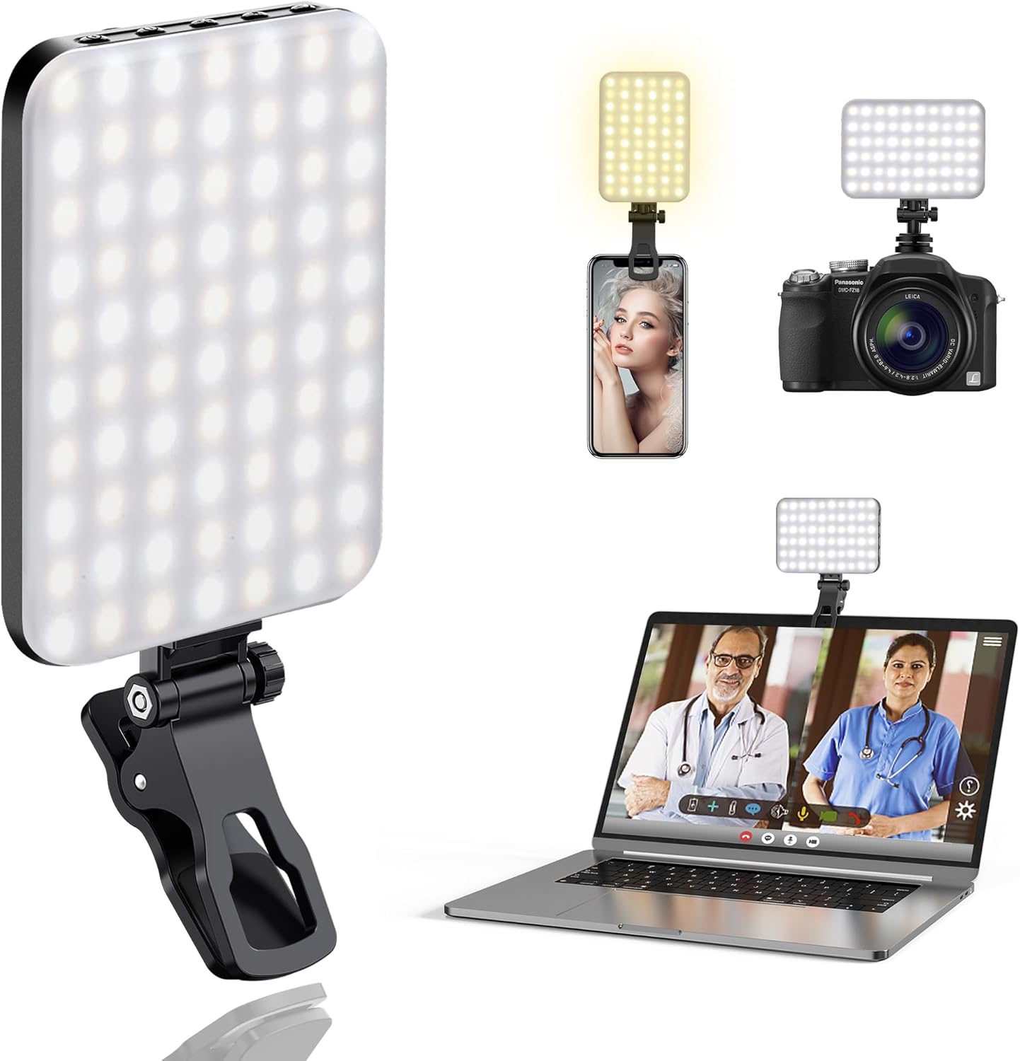 ALTSON 60 LED Portable Selfie Light Video Conference Lighting with Clip & Camera Tripod Adapter Rechargeable 2200mAh CRI 9...