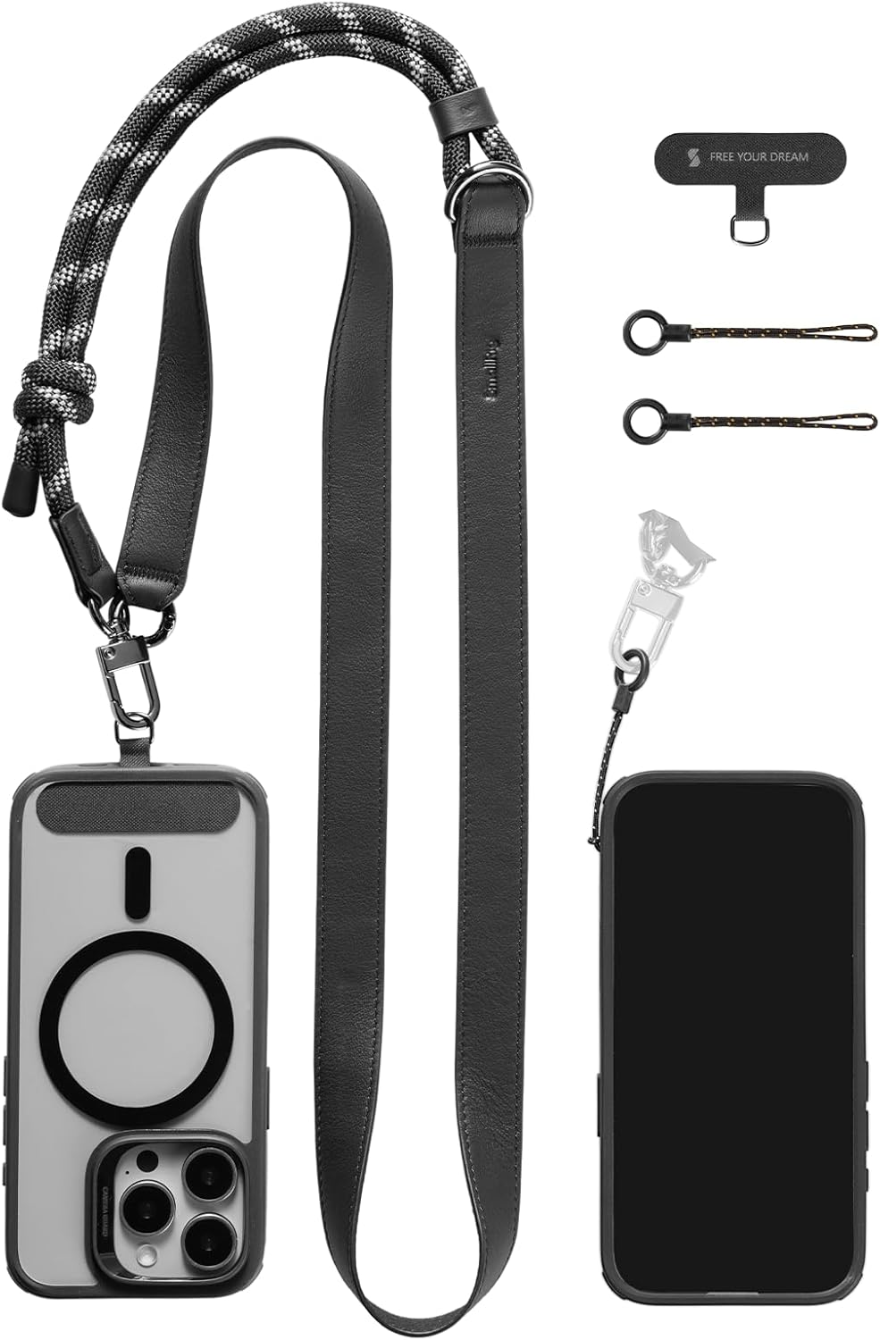 SMALLRIG Phone Shoulder Strap, Adjustable Neck or Crossbody Lanyard for All Smartphones, Leather & Nylon, Built-in Hook