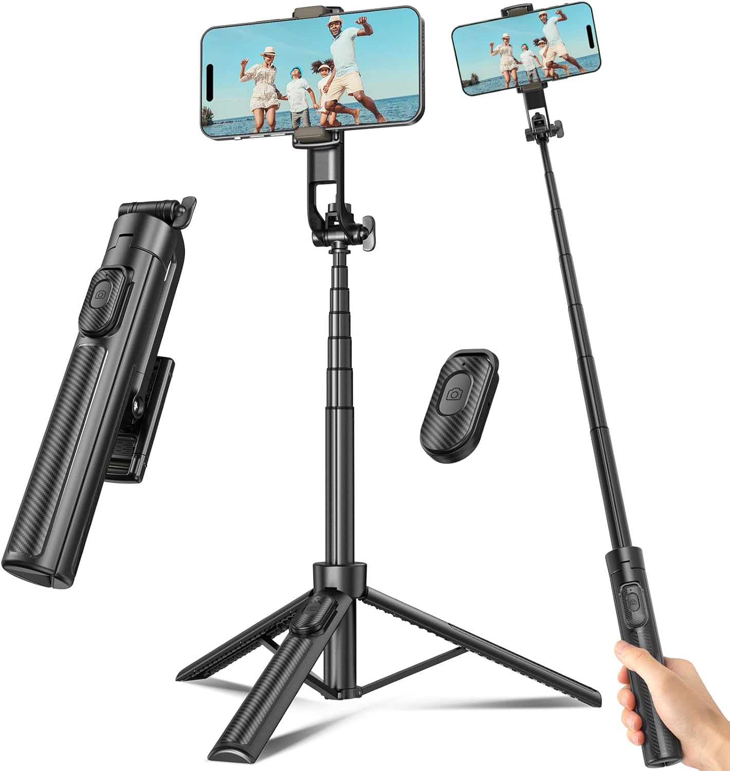 Selfie Stick Travel Tripod for Cell Phone with Remote Control and Phone Holder, Extendable Selfie Stick for iPhone, iPhone...