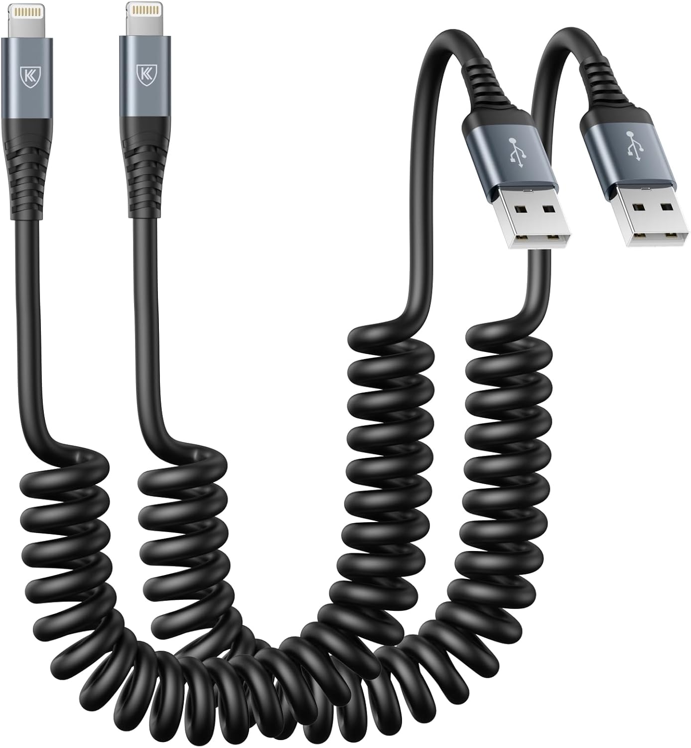 Coiled Lightning Cable, iPhone Charger Cable 3FT for Car, 2 Pack [Apple MFi Certified] 3 Feet Lightning Cord Compatible wi...