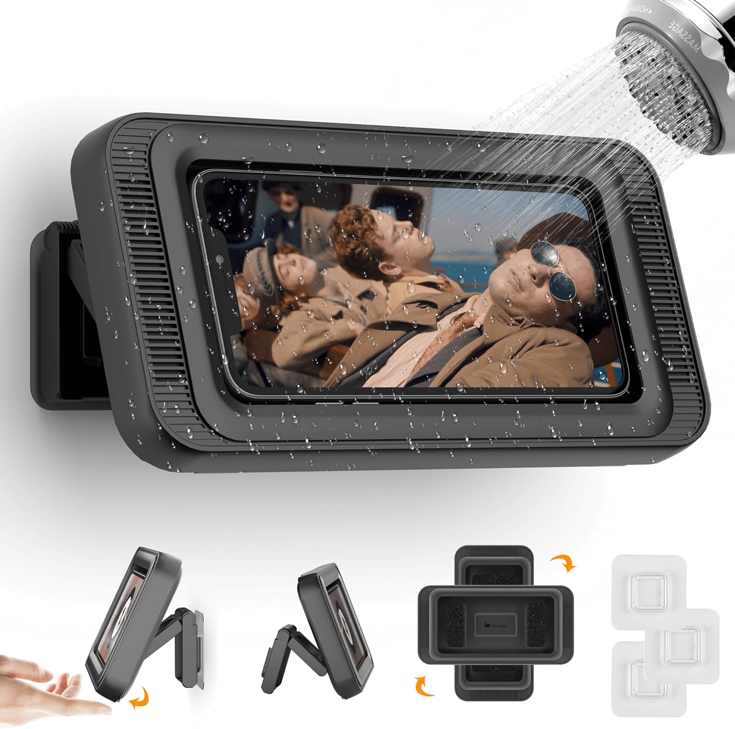 Waterproof Shower Phone Holder with 360° Rotation, Angle Adjustable, Wall Mounted Phone Holder for Bathroom Mirror Bathtub...