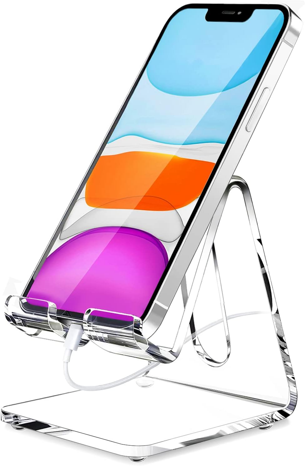 Crpich Acrylic Cell Phone Stand, Portable Clear Phone Stand for Desk, Compatible with Phone16 15 14 13 Pro Max Mini 12 11 ...