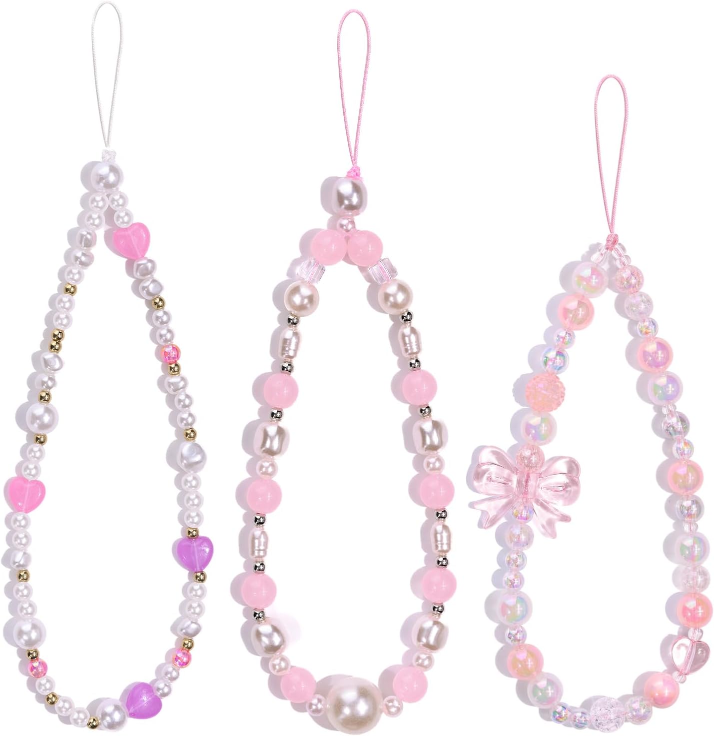 3 PCS Cute Phone Charms Aesthetic Y2K Cellphone Wrist Strap Bedazzling Flower Bow Butterfly Accessories ABS Imitation Pear...
